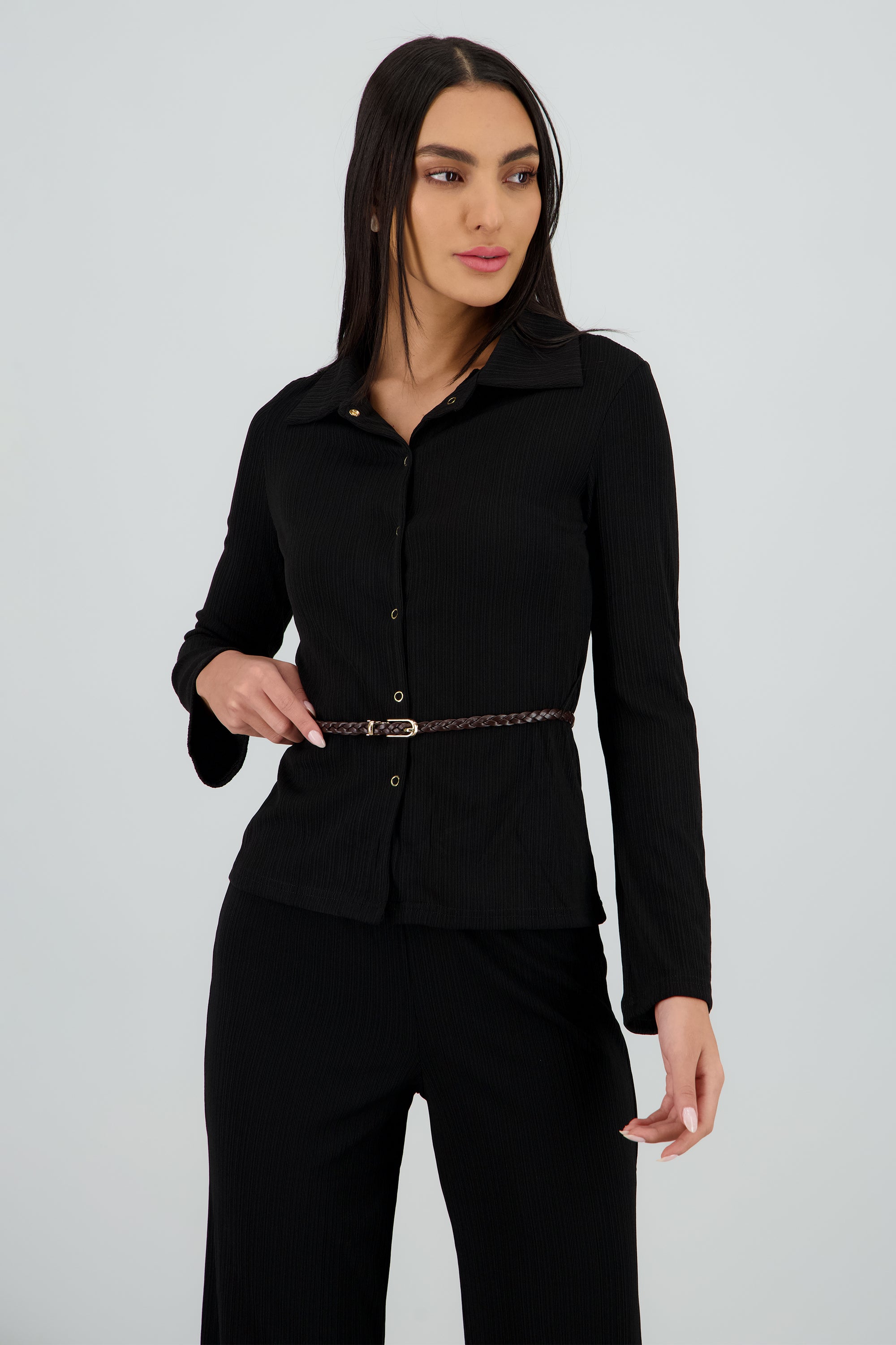 Camisa plisada NEGRO