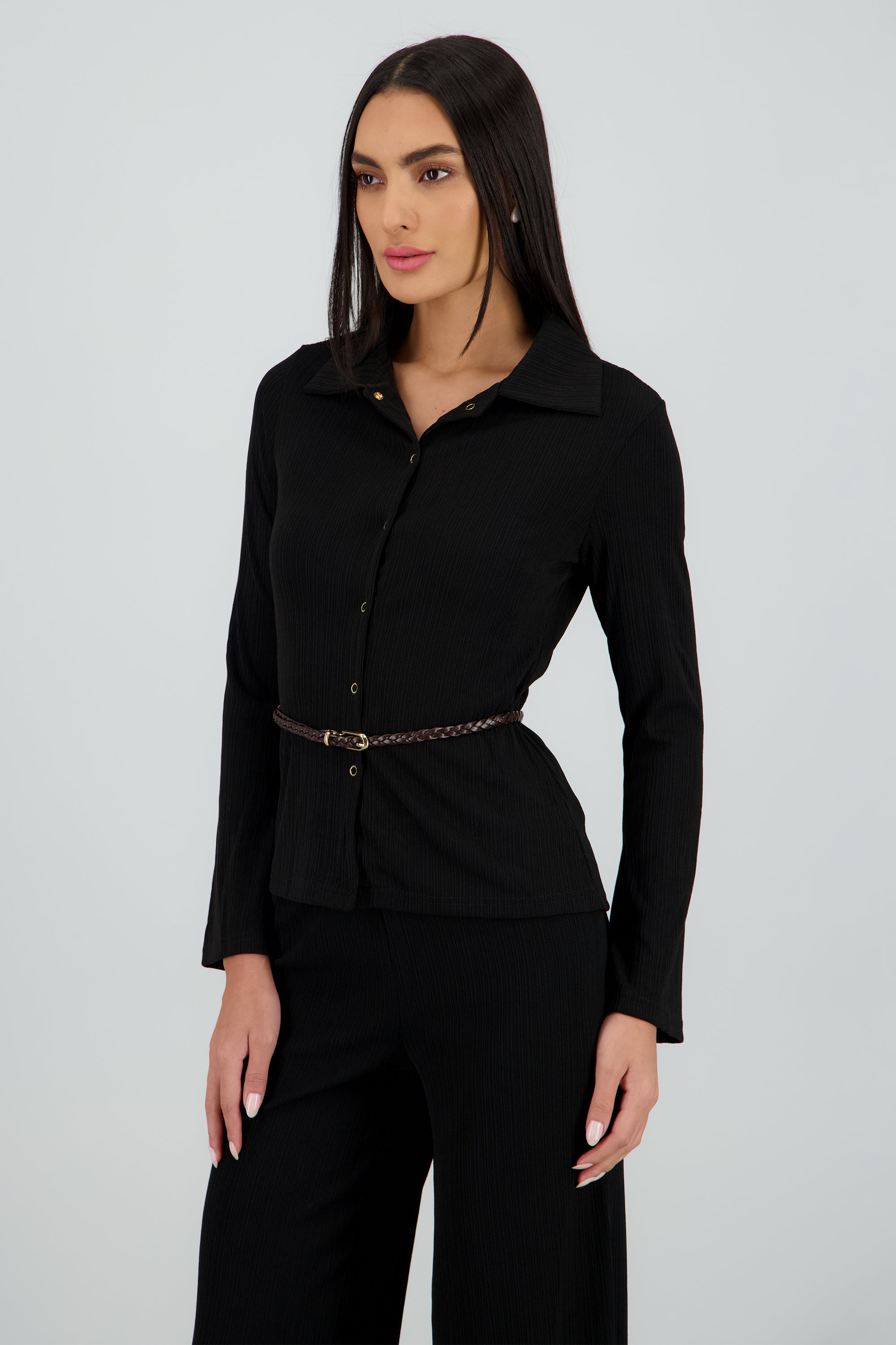 Camisa plisada NEGRO