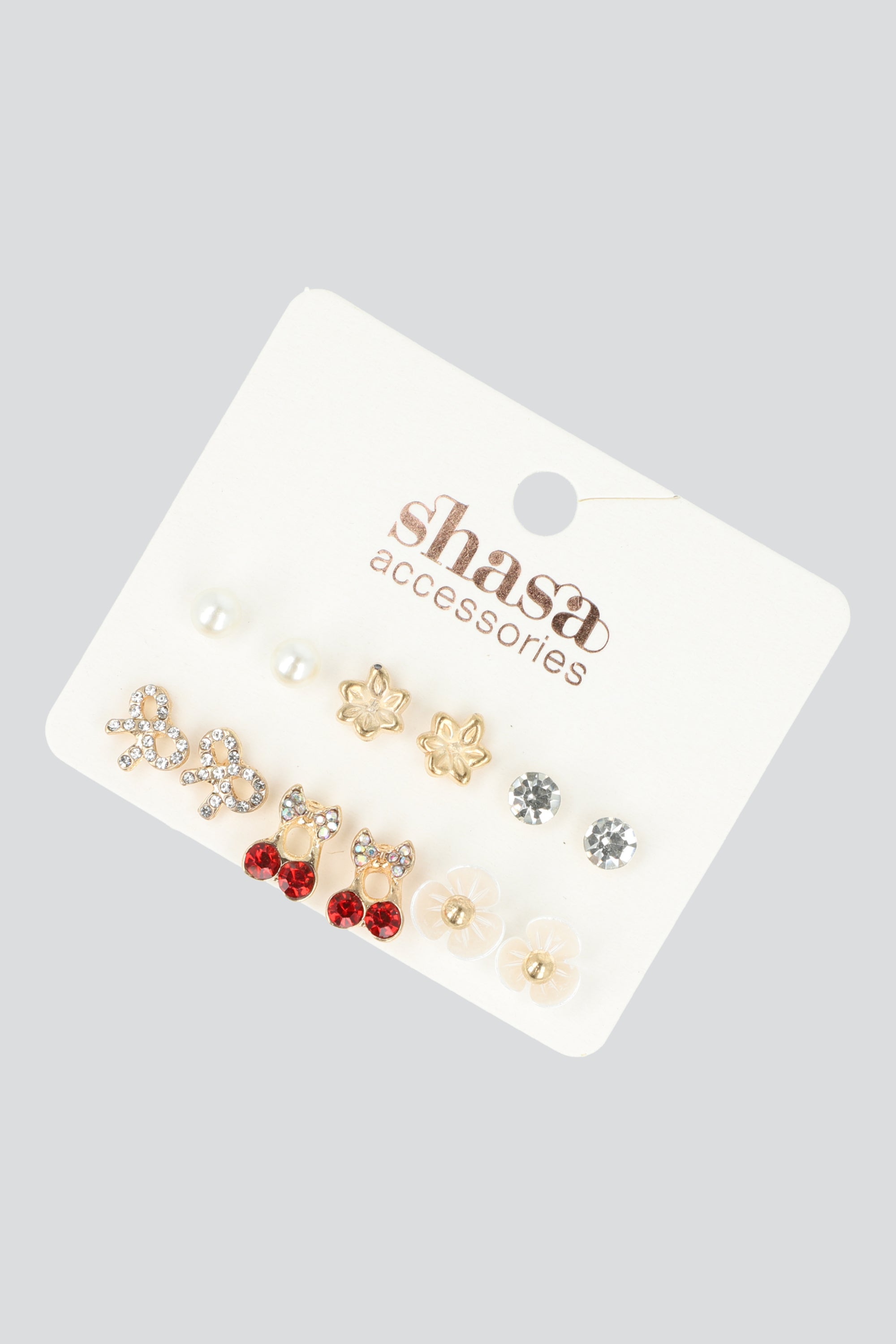 Set 6 pares aretes mini cereza ORO