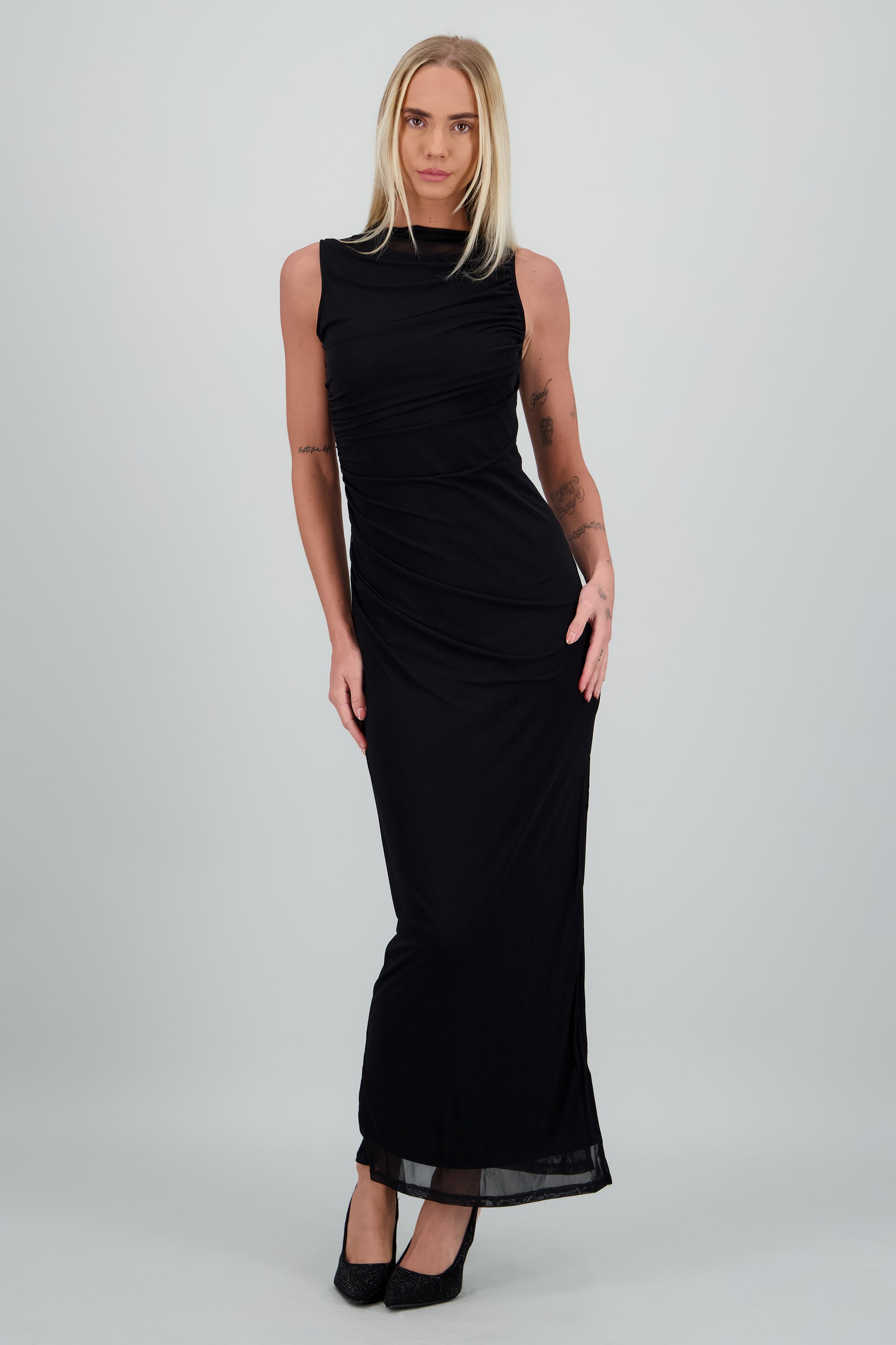 Vestido drapeado mesh NEGRO