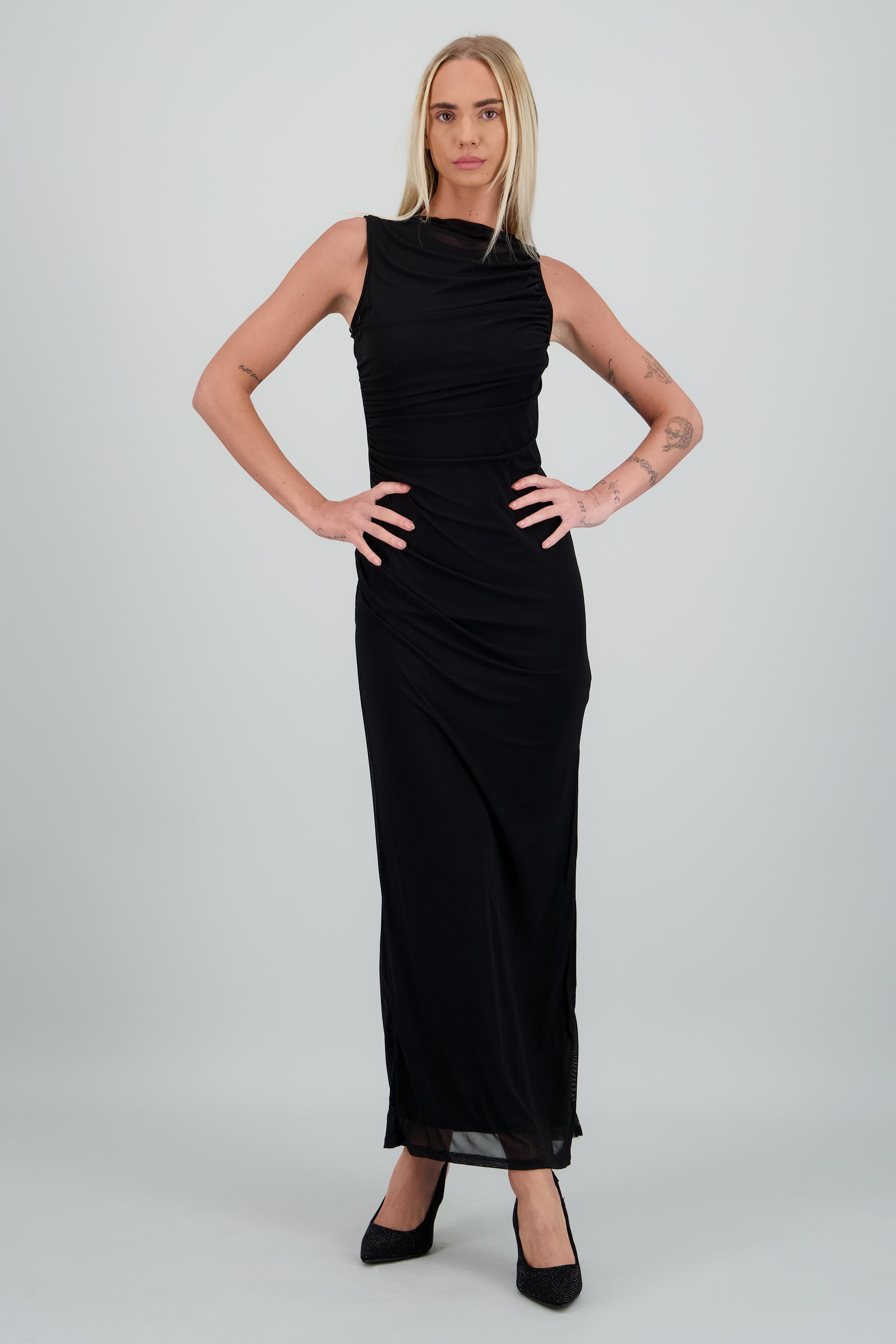 Vestido drapeado mesh NEGRO