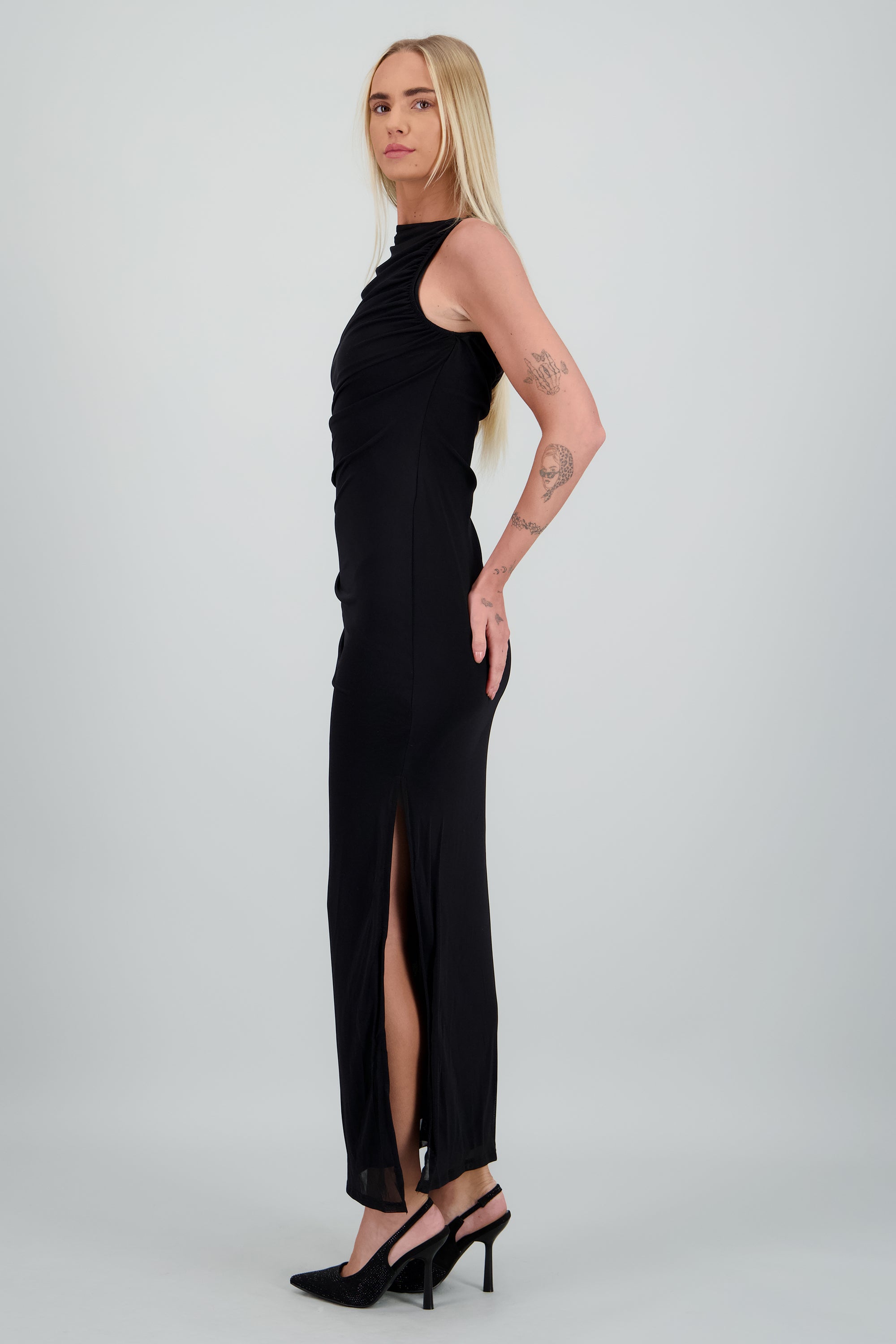 Vestido drapeado mesh NEGRO