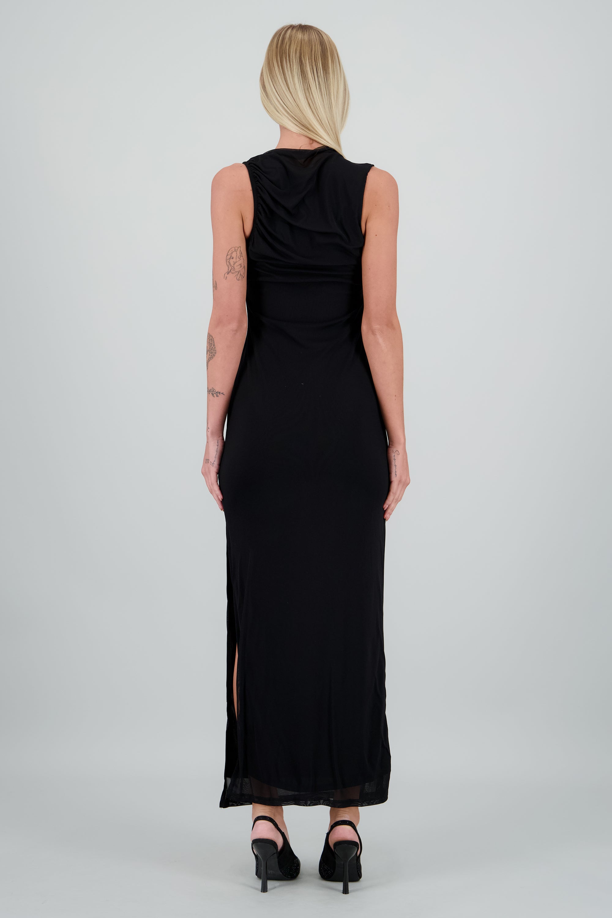 Vestido drapeado mesh NEGRO