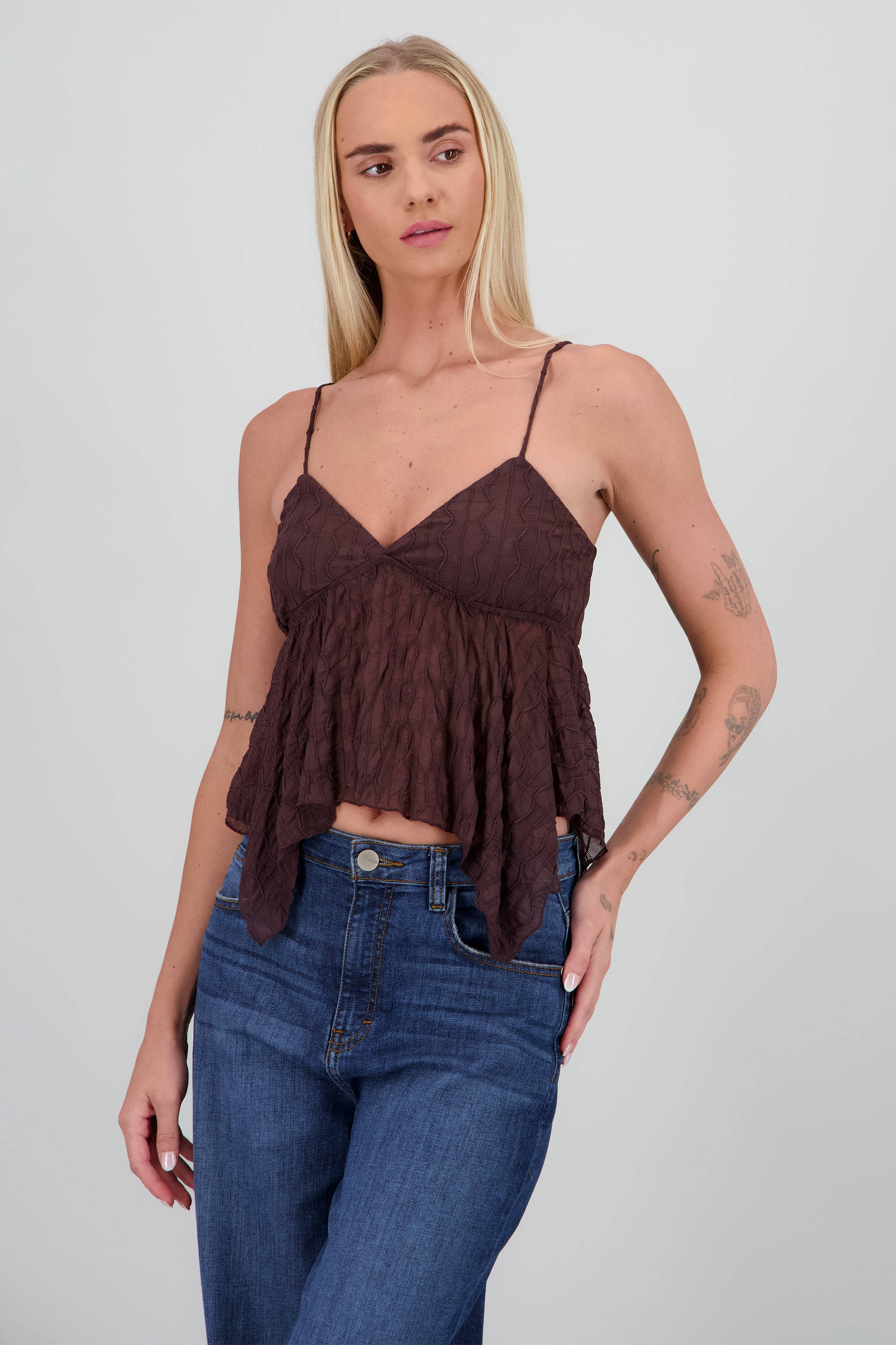 Top encaje asimetrico CAFE OBSCURO