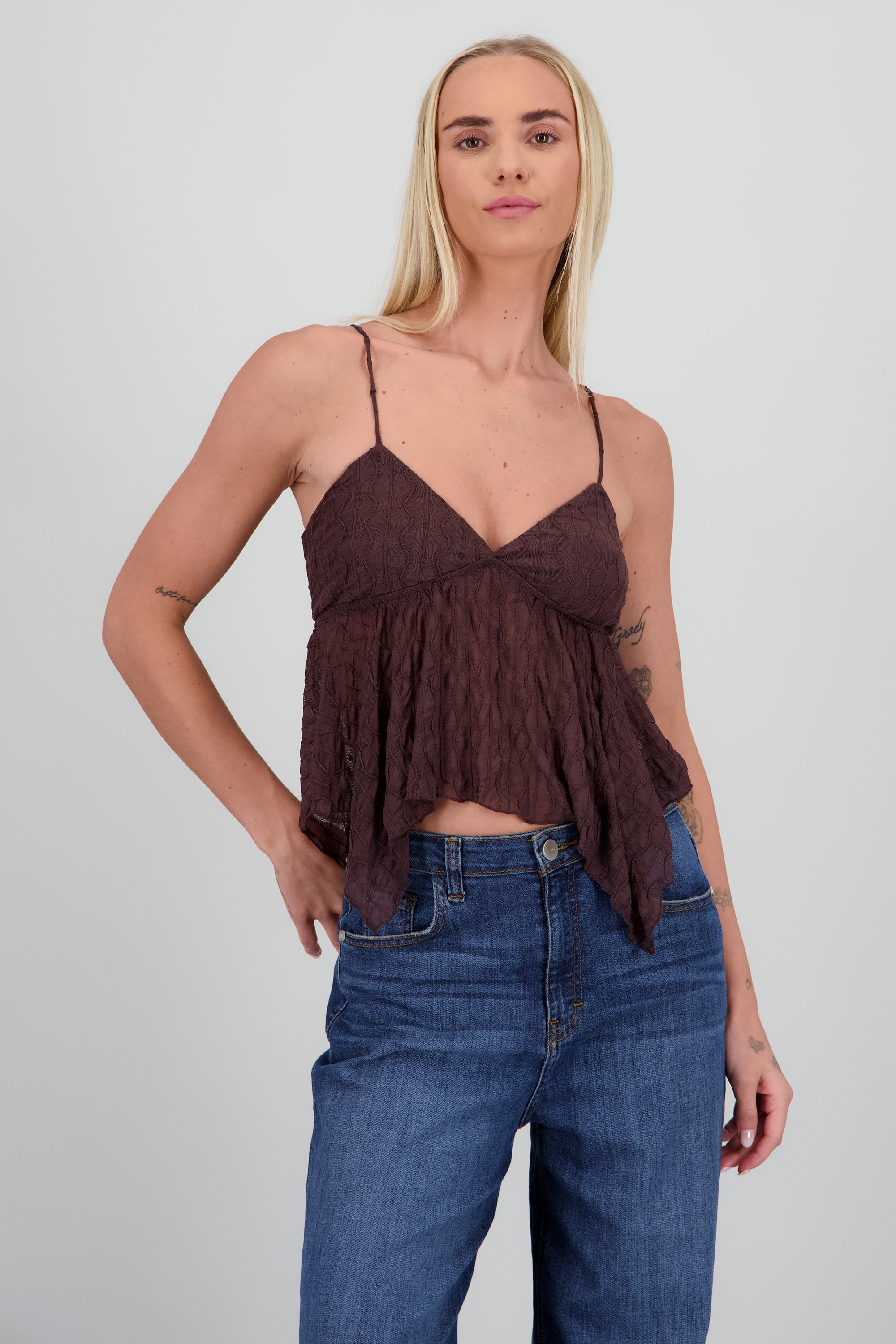 Top encaje asimetrico CAFE OBSCURO