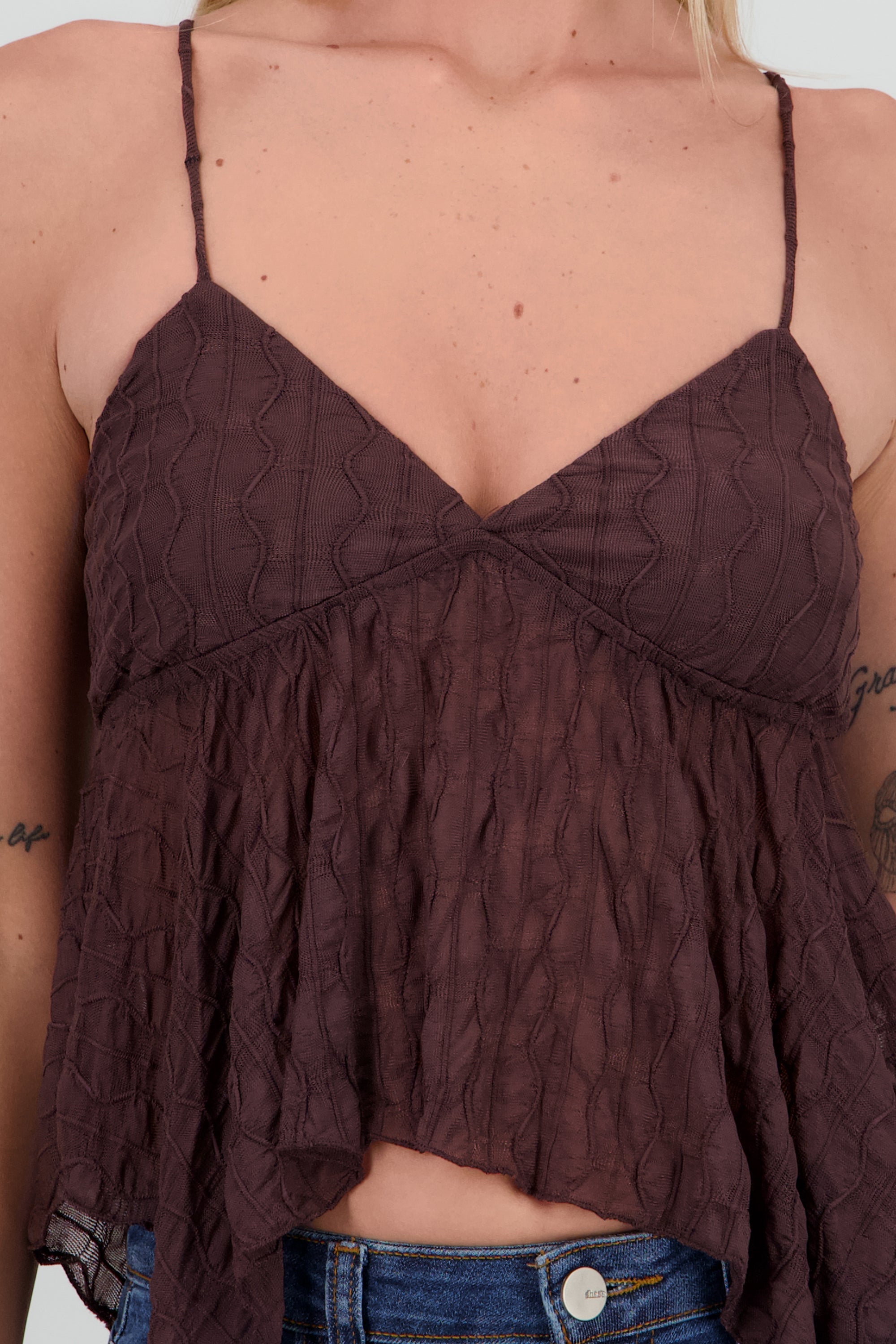 Top encaje asimetrico CAFE OBSCURO