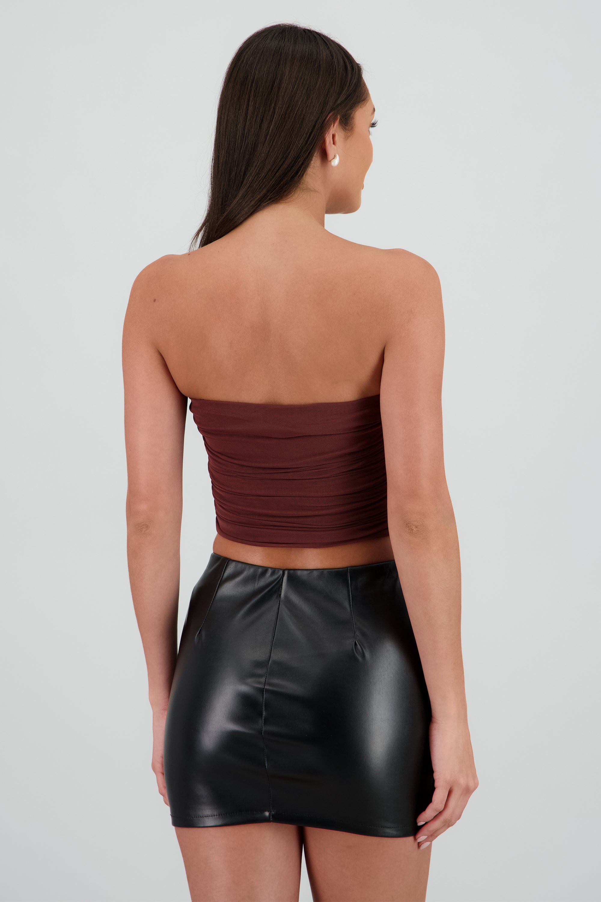 Top mesh liso sin tirantes CHOCOLATE