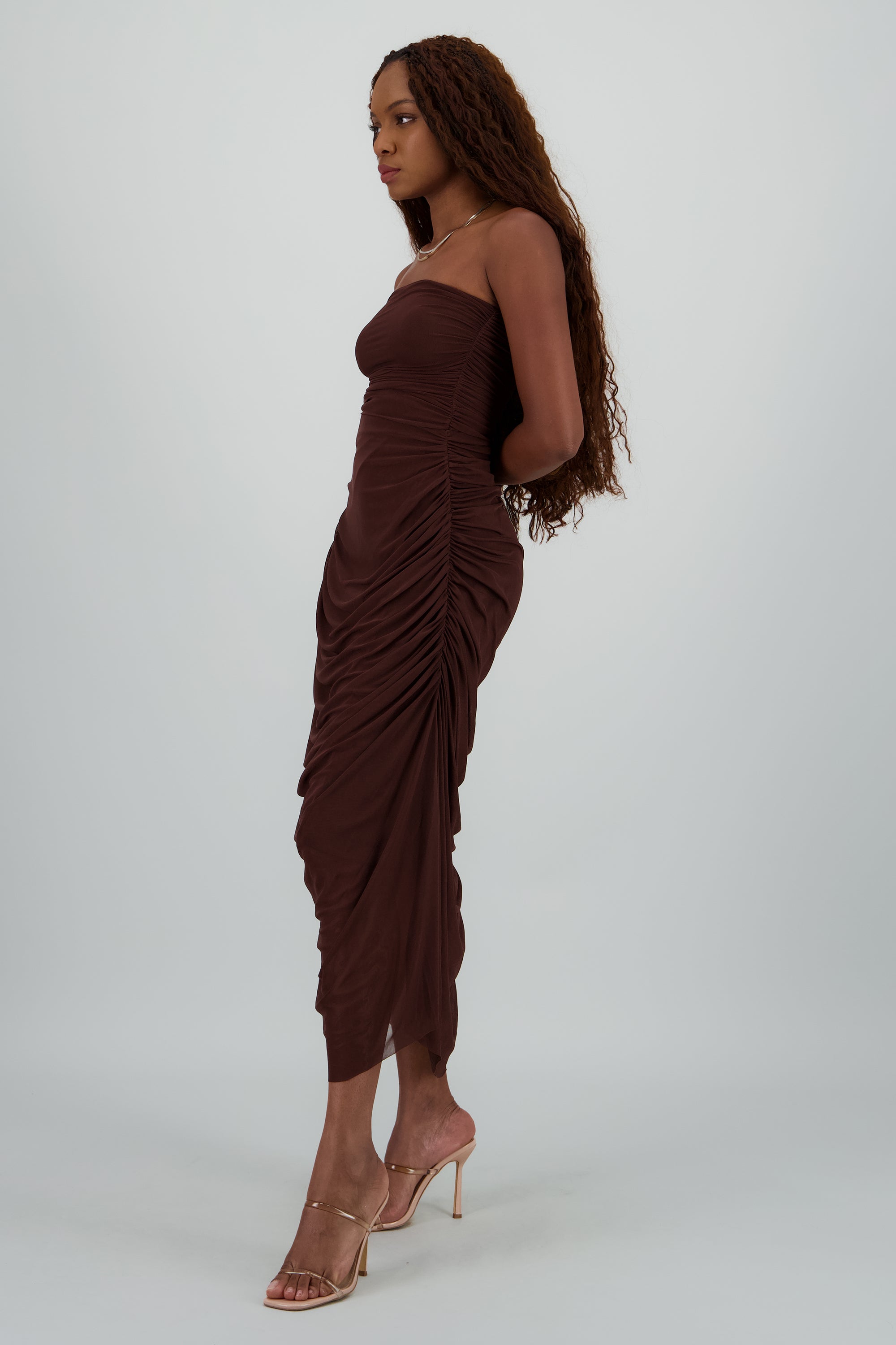 Maxi vestido liso mesh CHOCOLATE