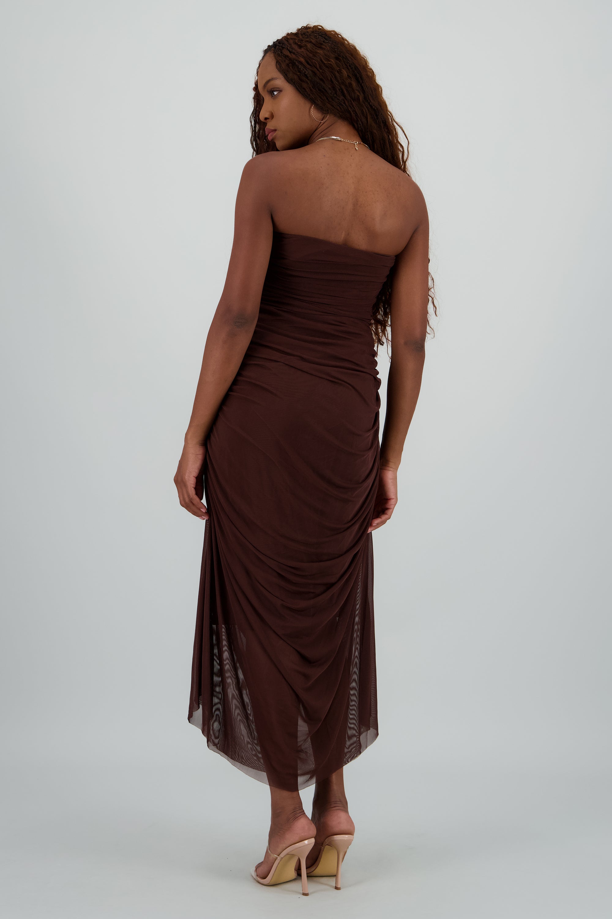 Maxi vestido liso mesh CHOCOLATE