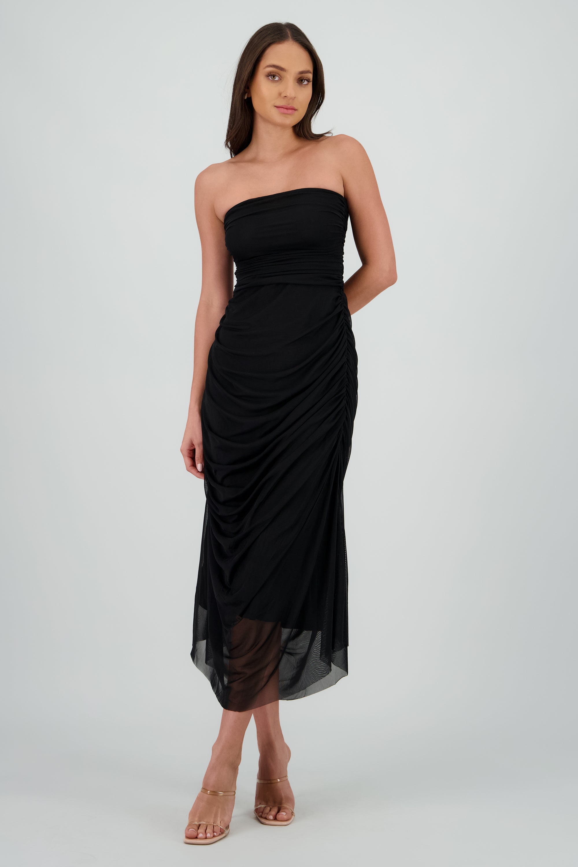 Maxi vestido liso mesh NEGRO
