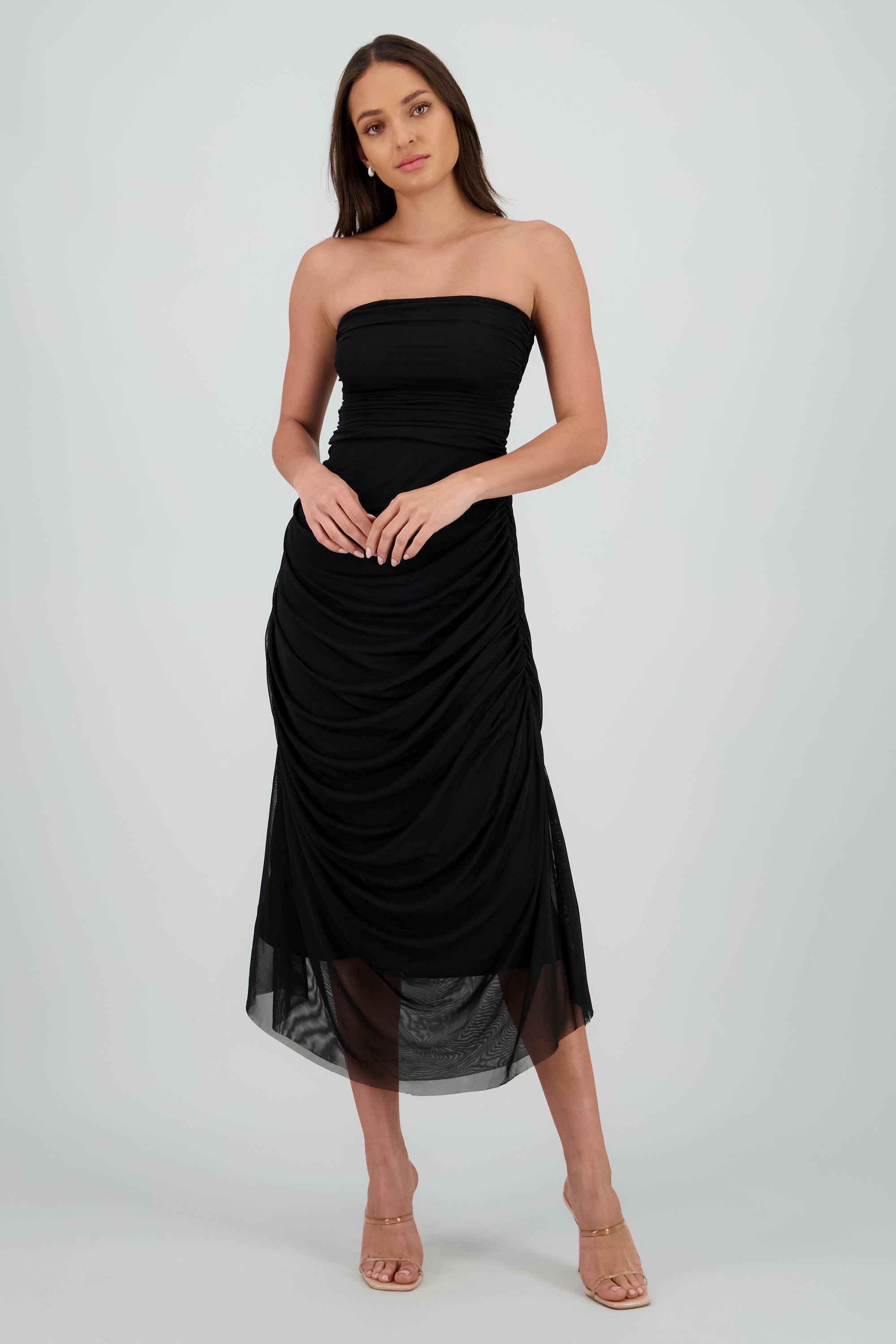 Maxi vestido liso mesh NEGRO