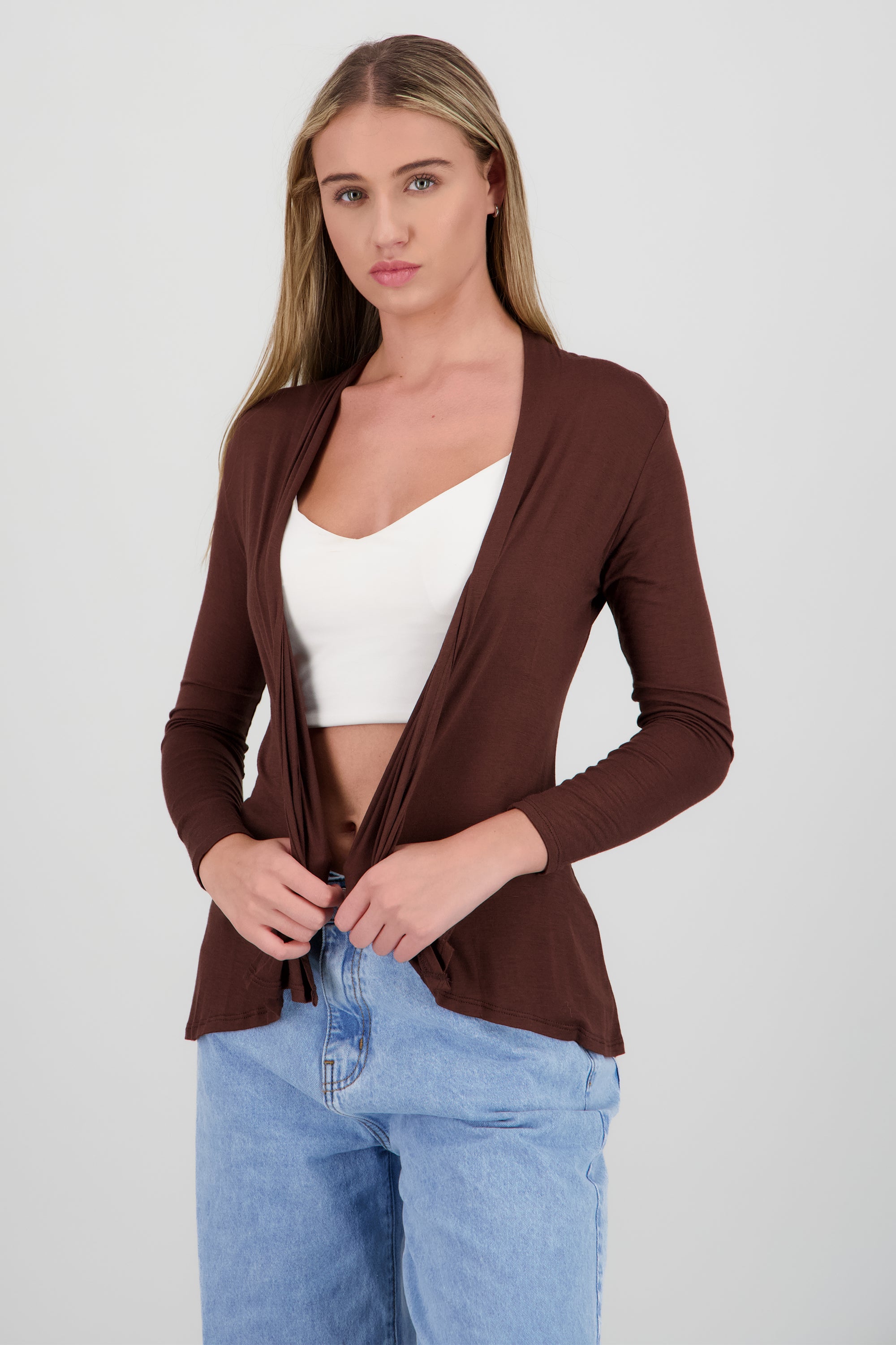 Cárdigan Corto Caída Cascada Manga Larga CHOCOLATE