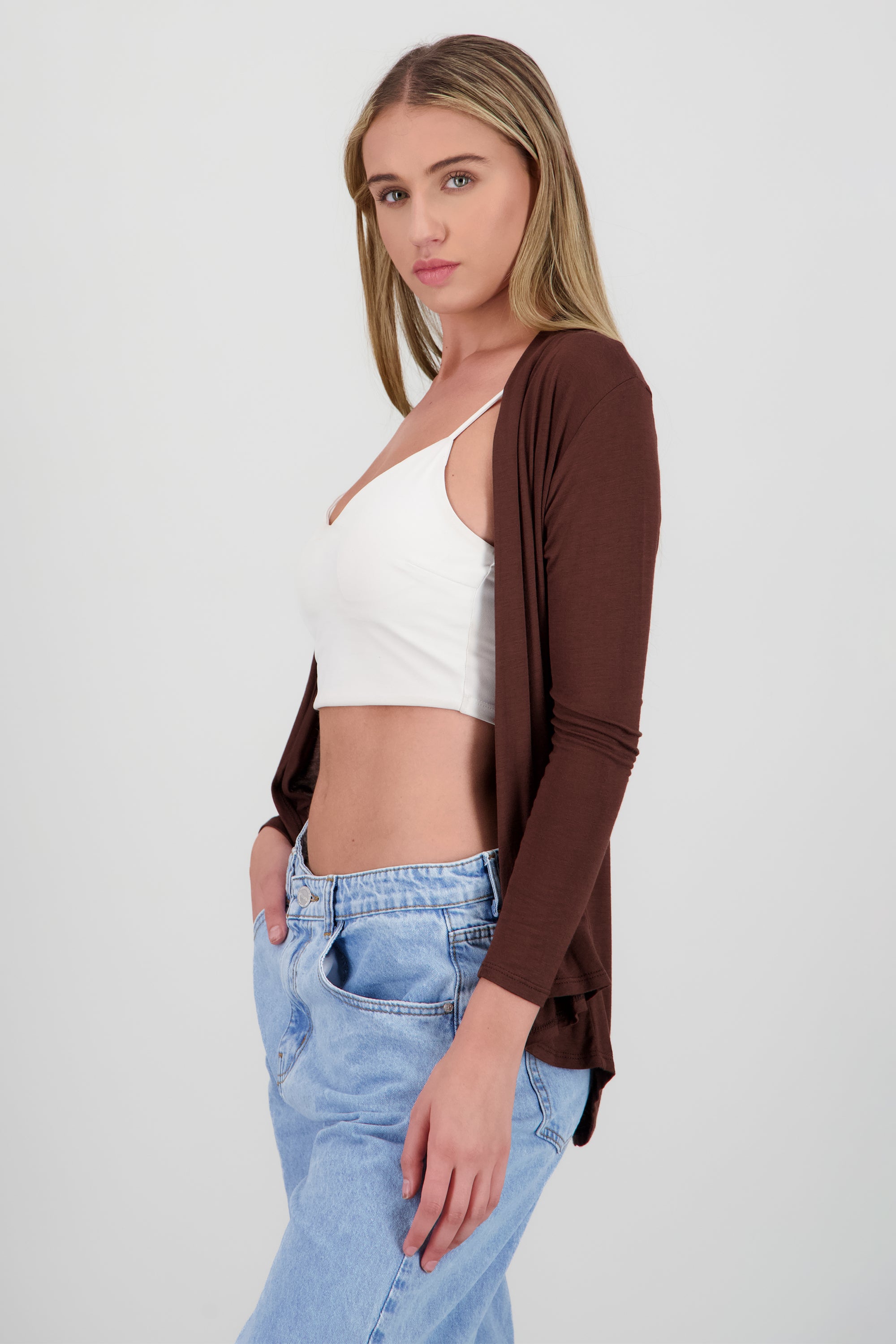 Cárdigan Corto Caída Cascada Manga Larga CHOCOLATE