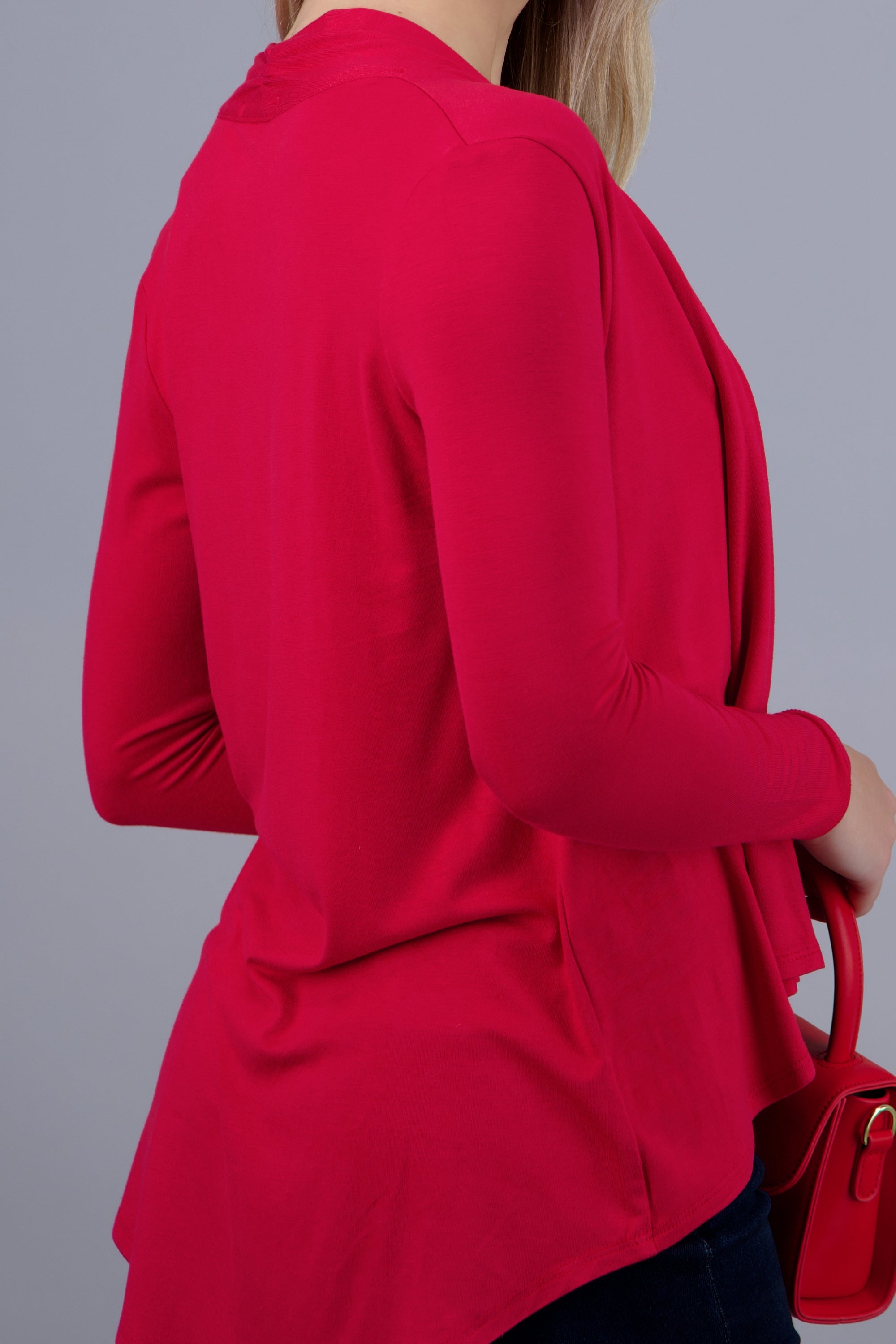 Cárdigan Corto Caída Cascada Manga Larga ROJO QUEMADO