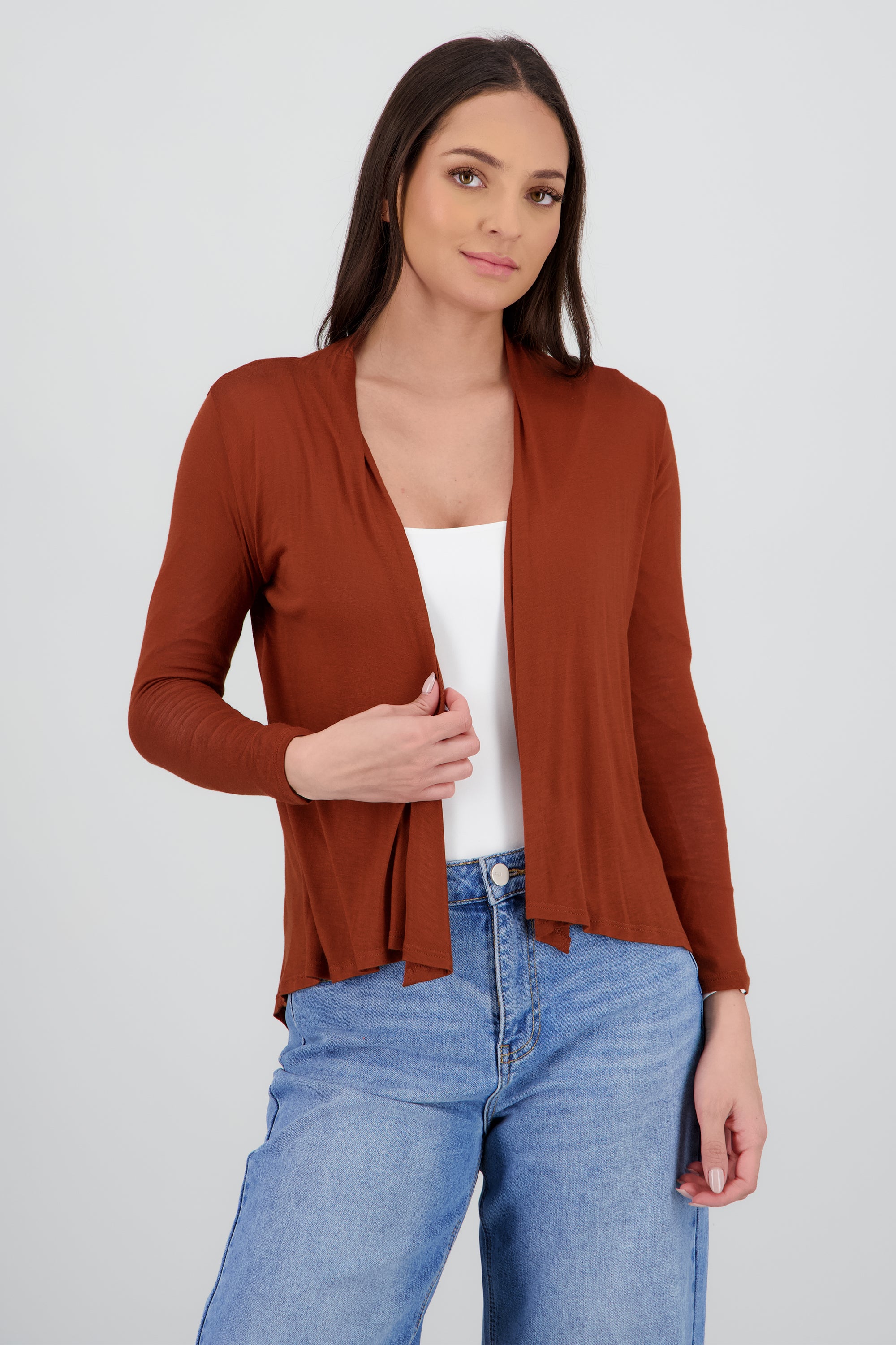 Cárdigan Corto Caída Cascada Manga Larga LADRILLO