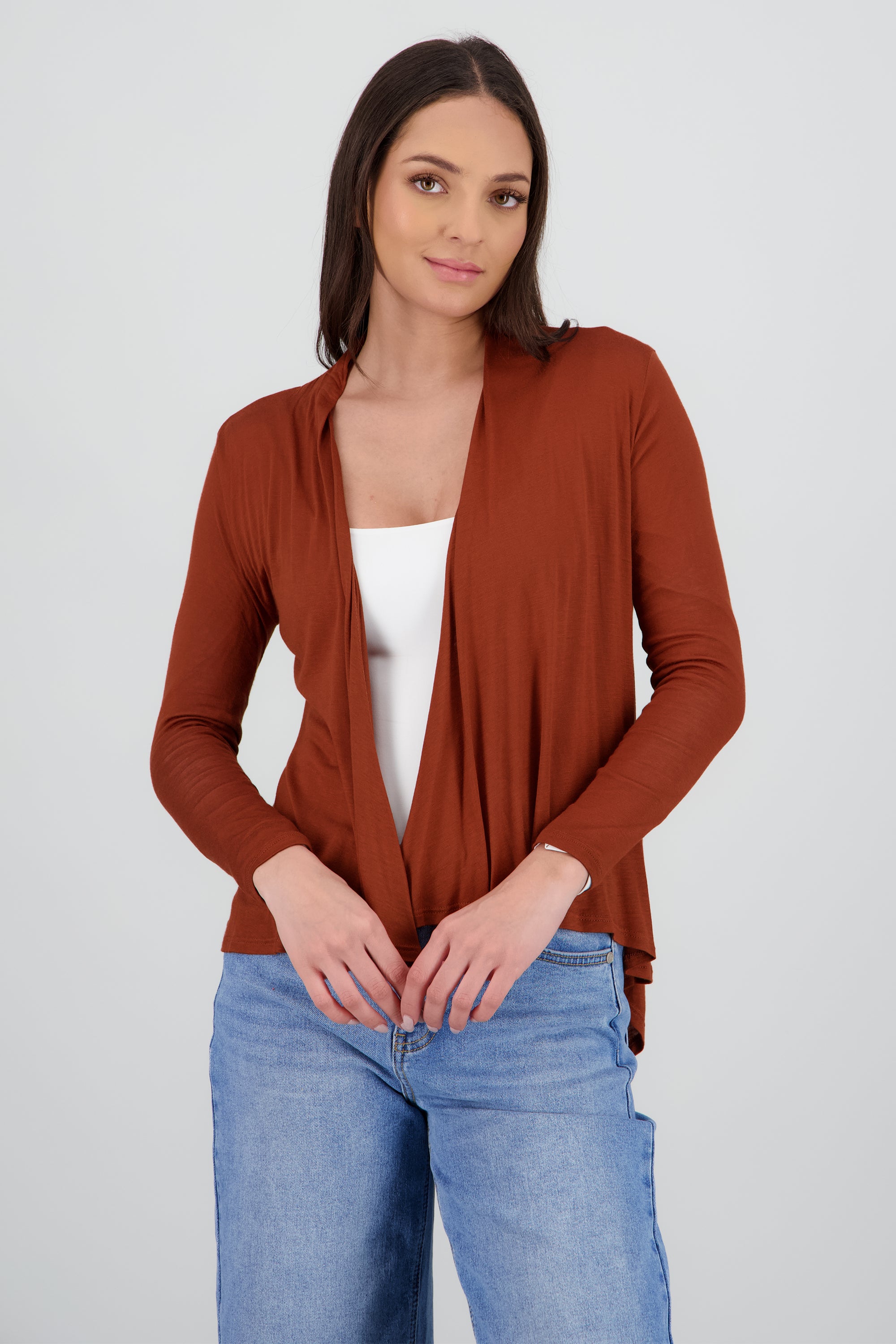 Cárdigan Corto Caída Cascada Manga Larga LADRILLO