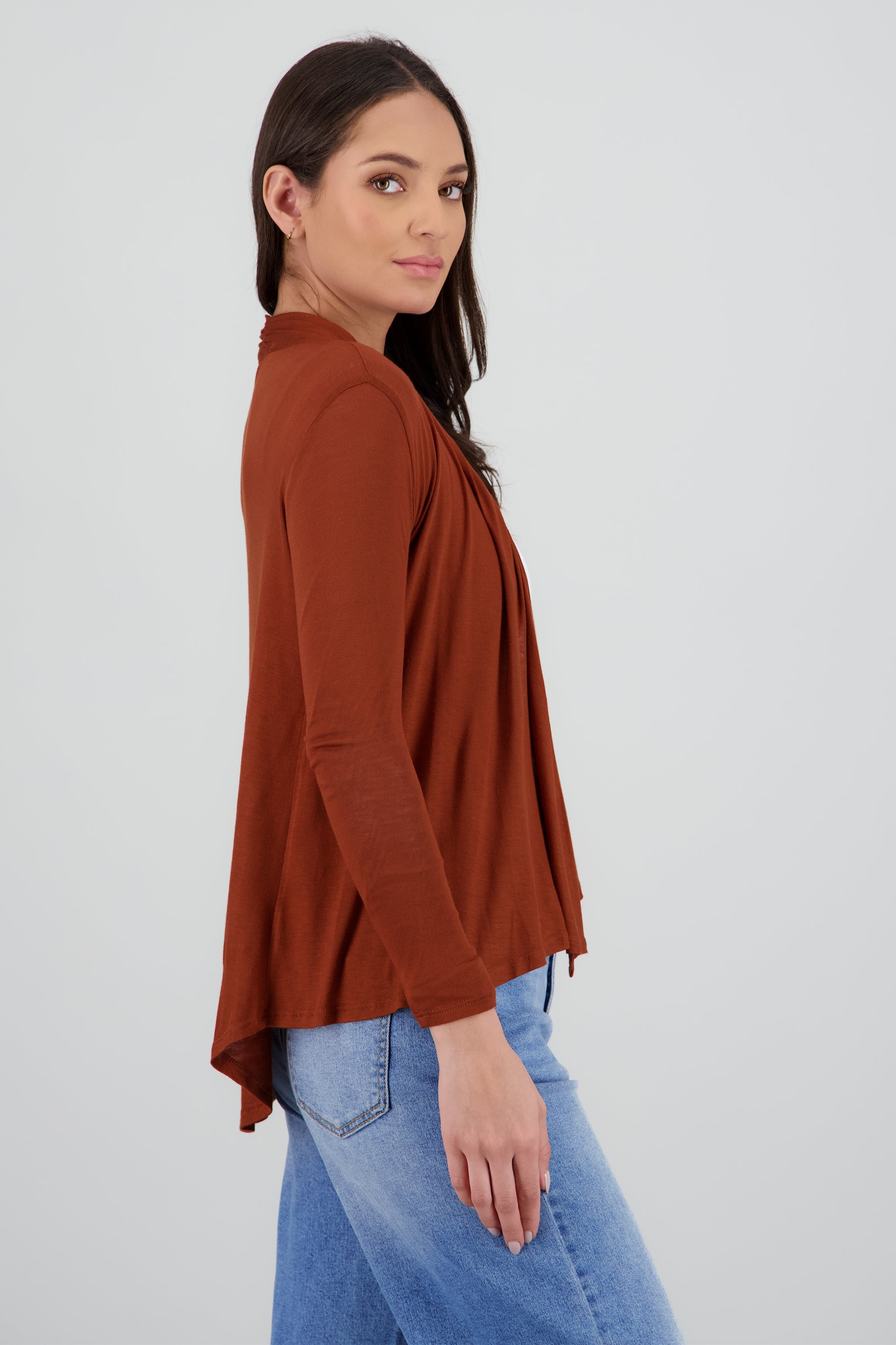 Cárdigan Corto Caída Cascada Manga Larga LADRILLO