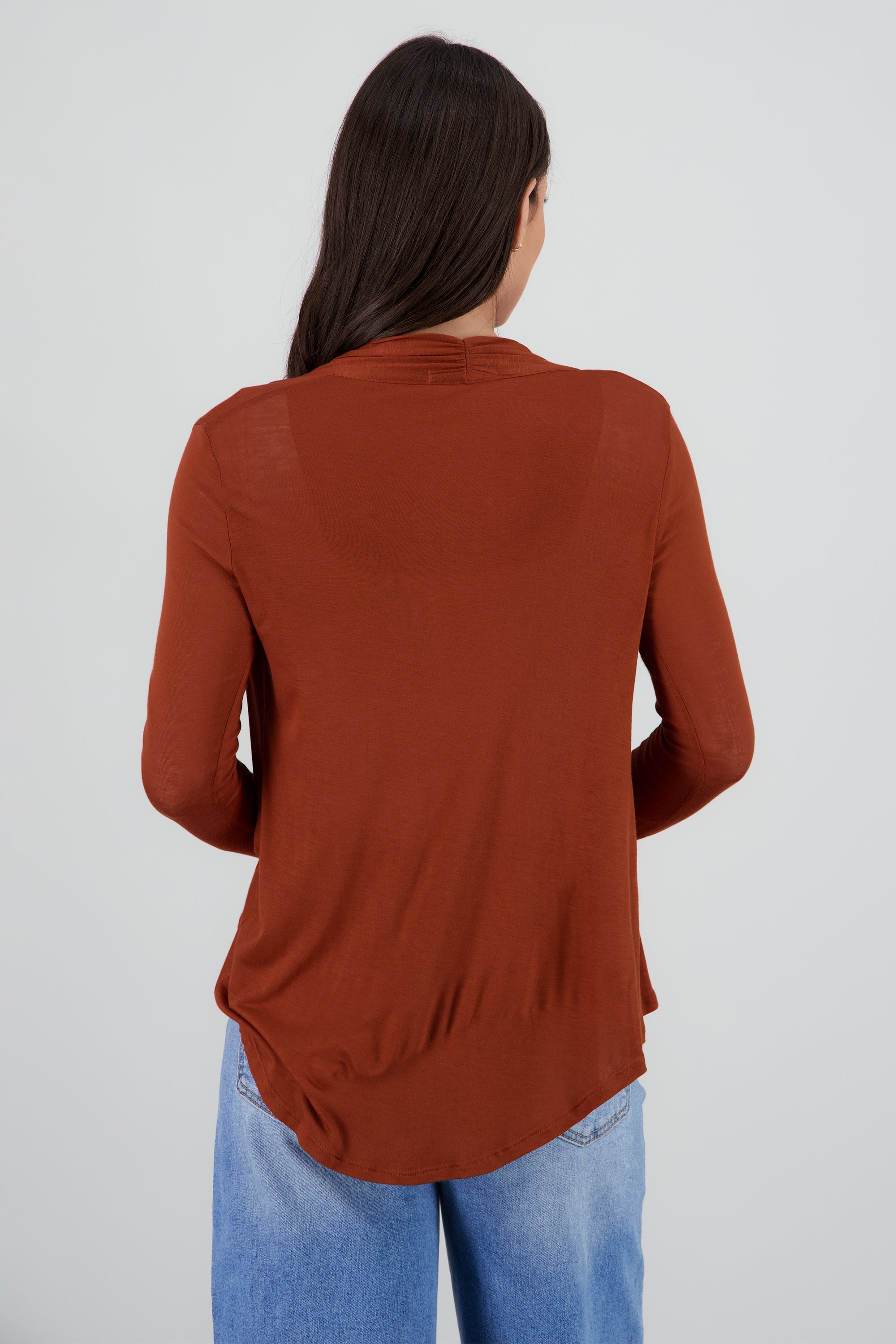 Cárdigan Corto Caída Cascada Manga Larga LADRILLO