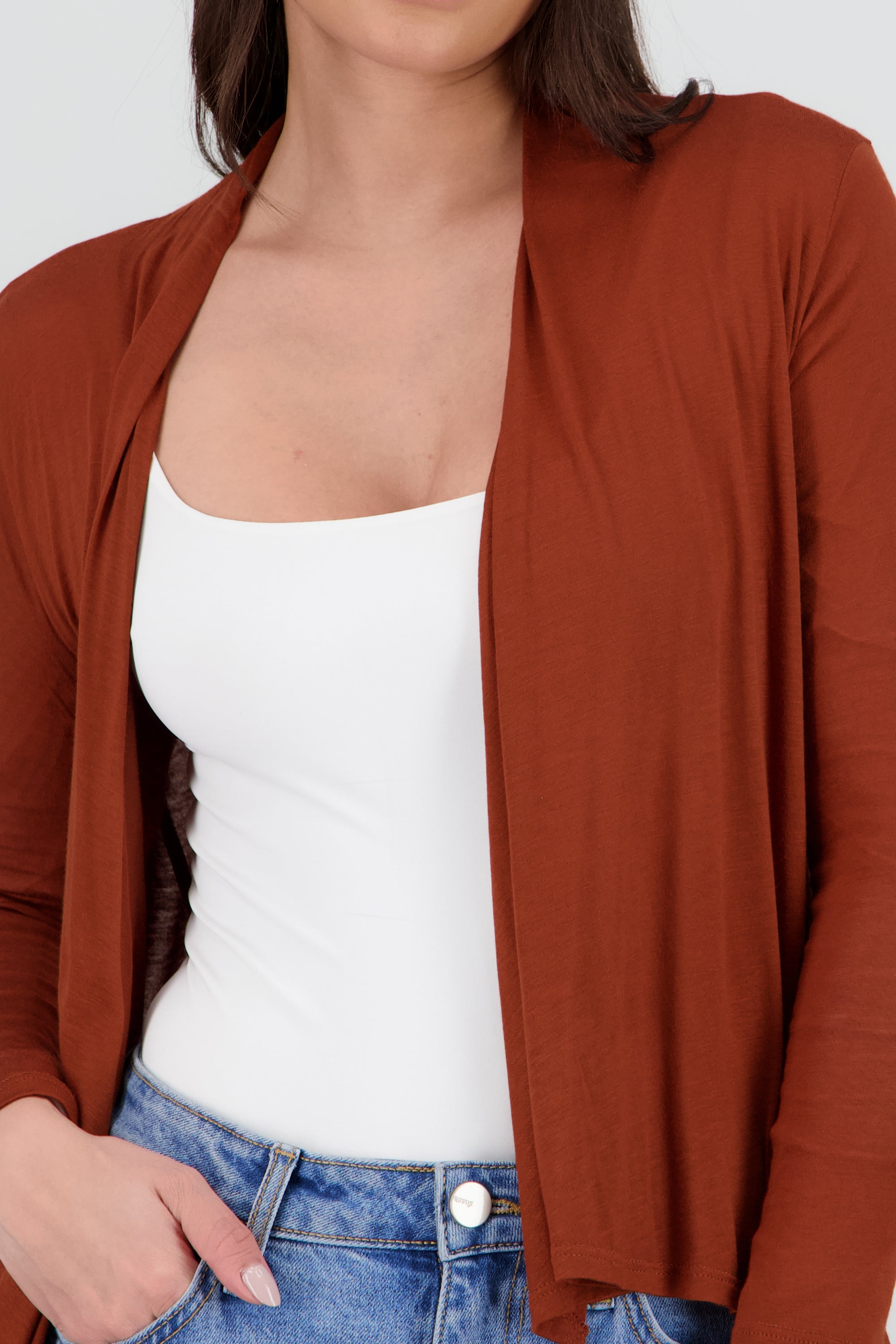 Cárdigan Corto Caída Cascada Manga Larga LADRILLO