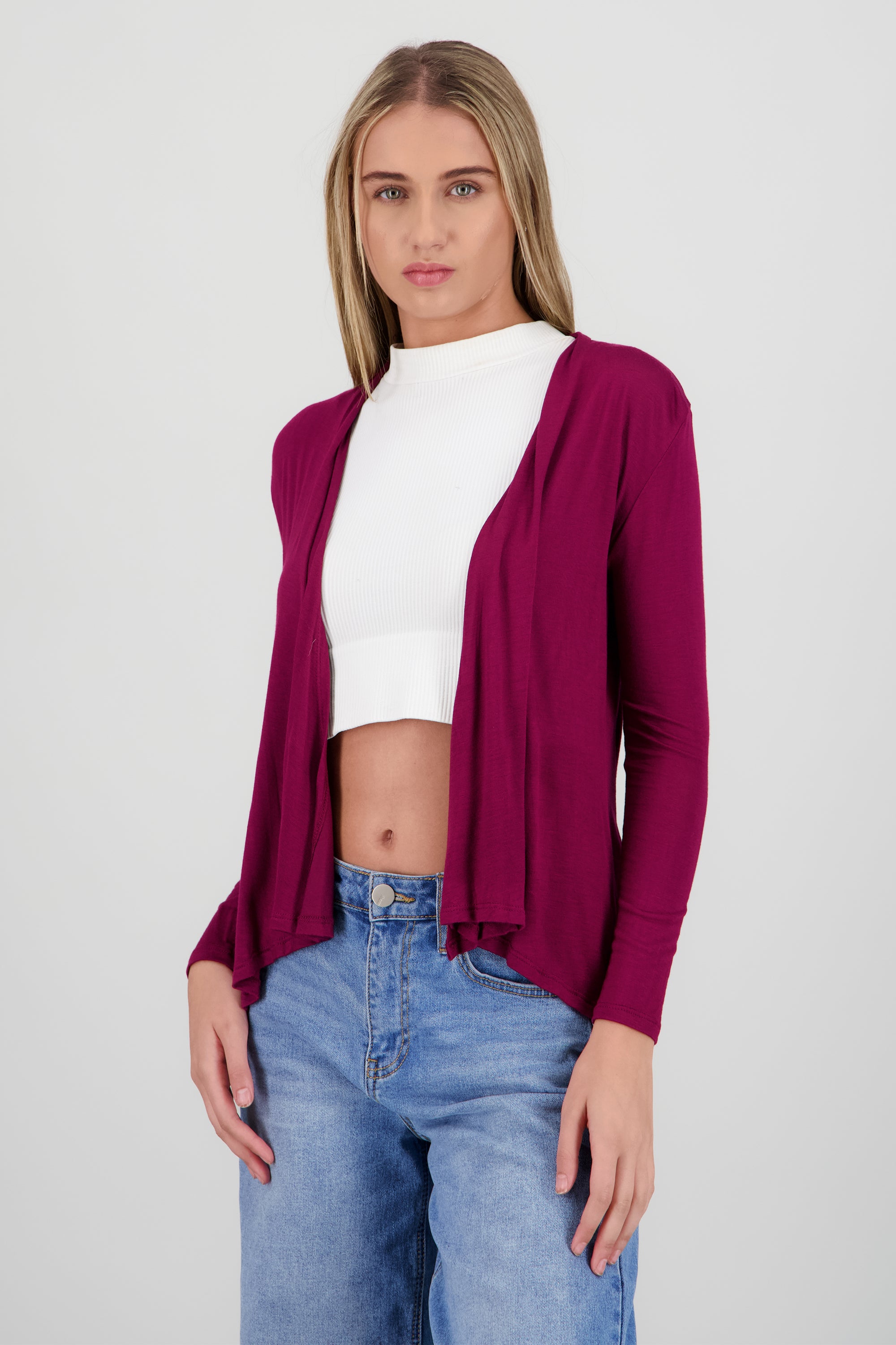 Cárdigan Corto Caída Cascada Manga Larga VINO