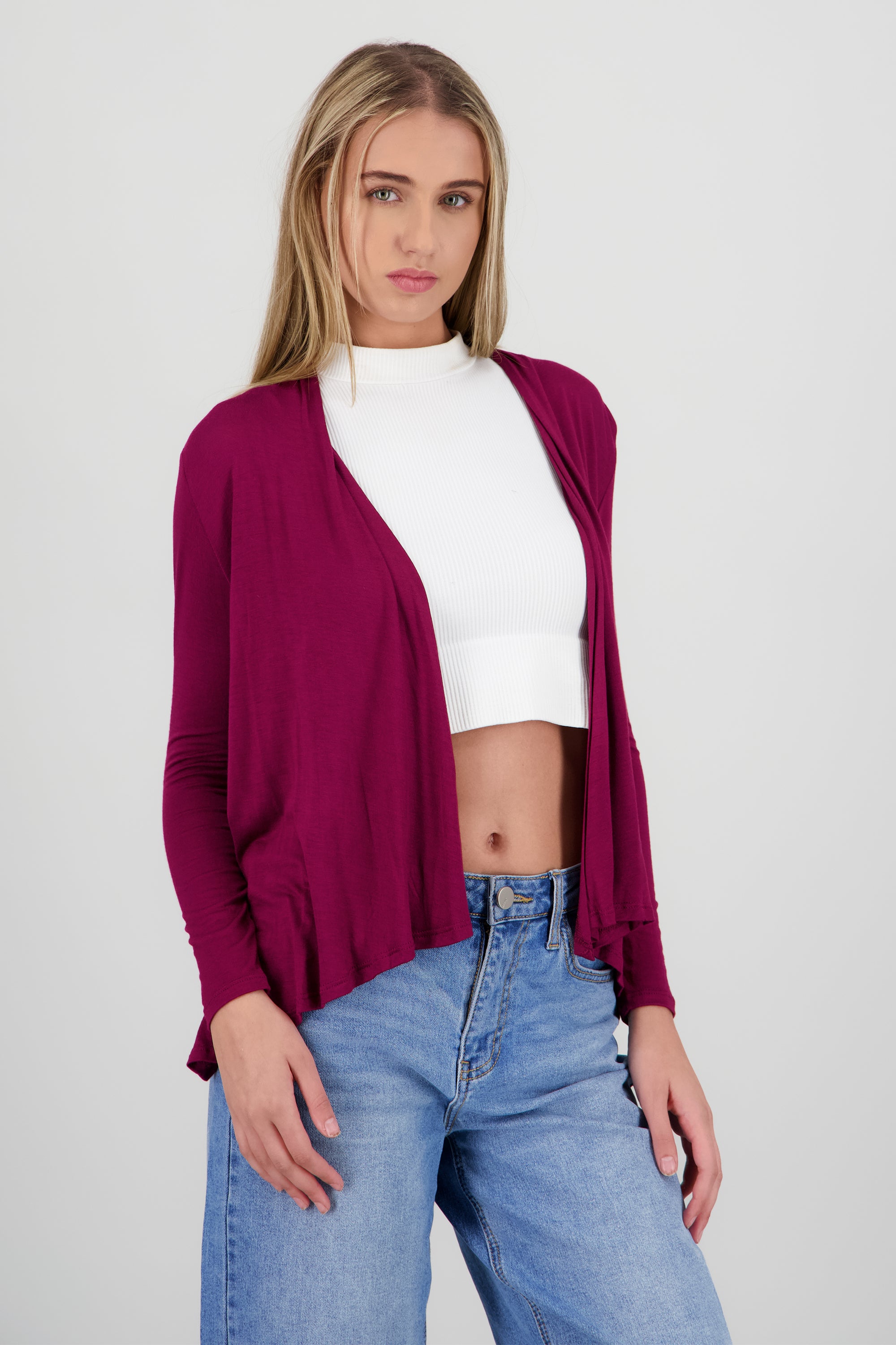 Cárdigan Corto Caída Cascada Manga Larga VINO