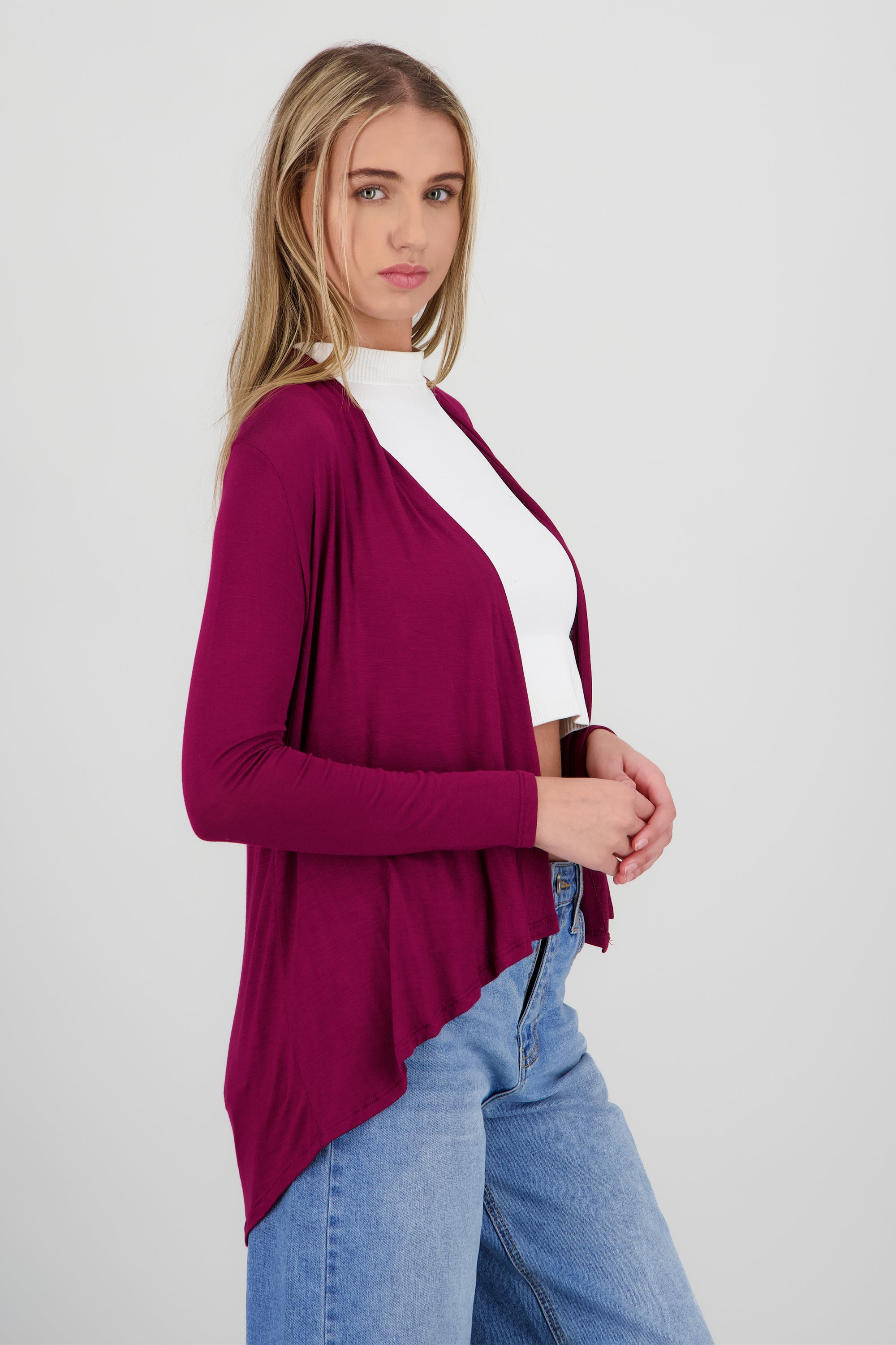 Cárdigan Corto Caída Cascada Manga Larga VINO