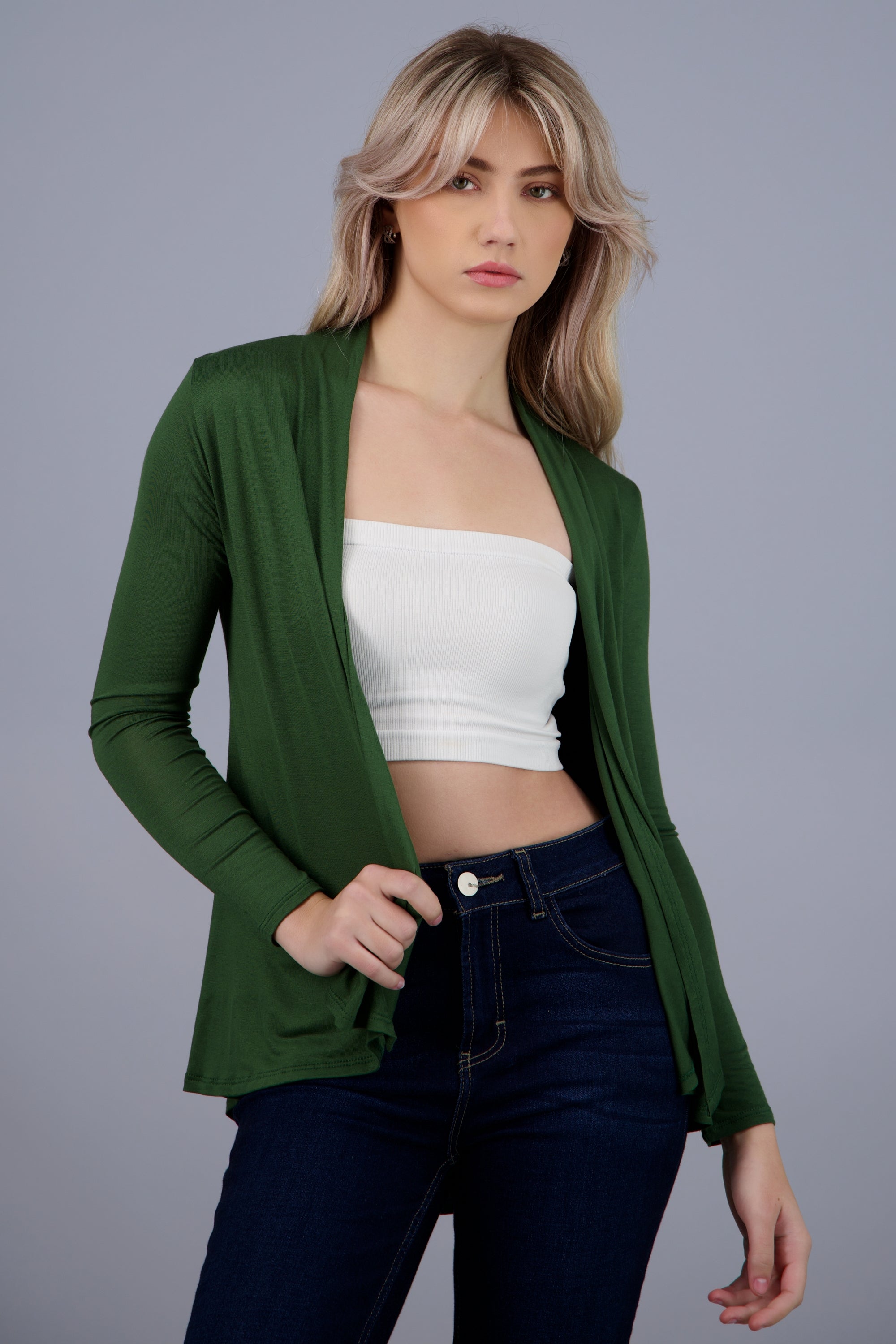 Cárdigan Corto Caída Cascada Manga Larga OLIVO