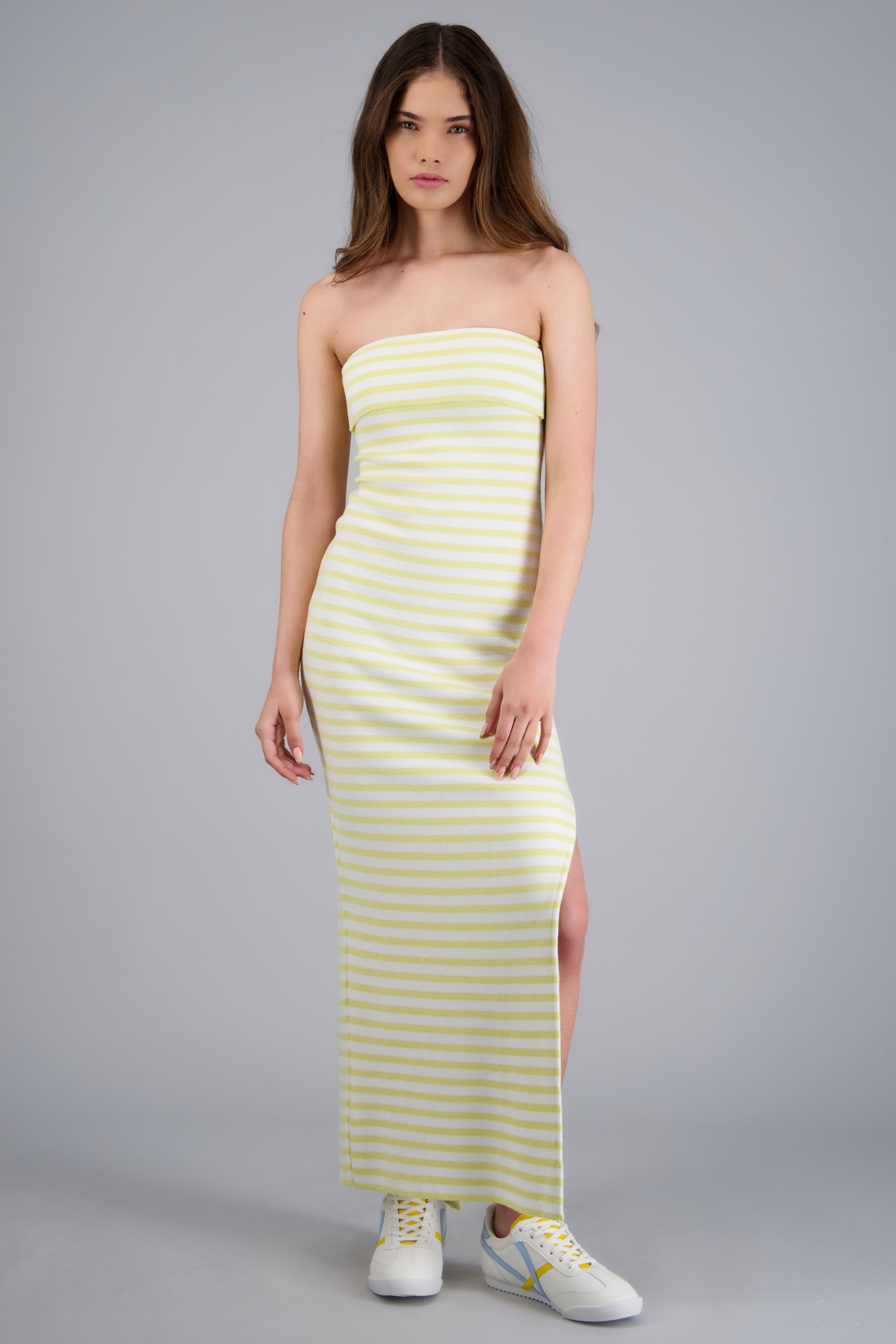 VESTIDO MAXI DET DOBLEZ KNI AMARILLO PASTEL
