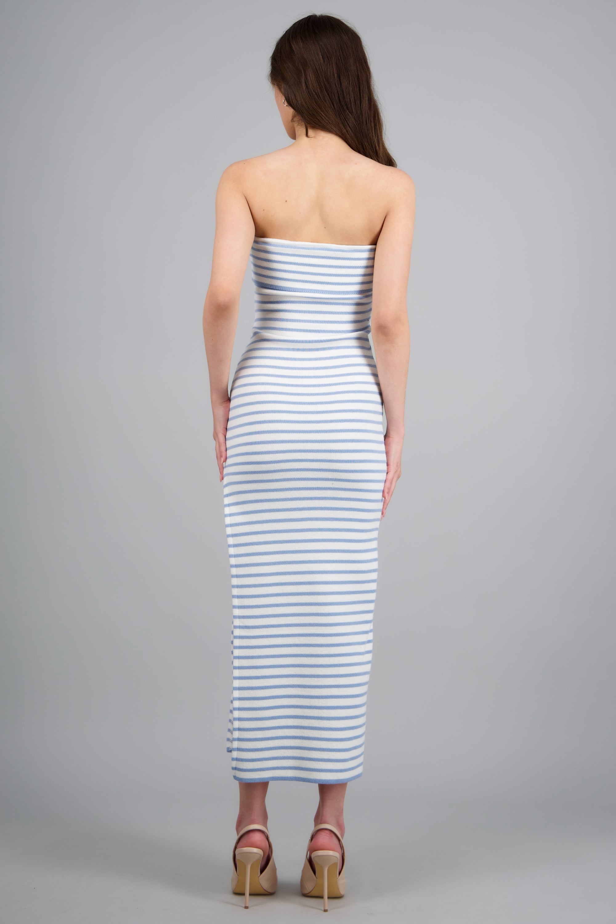 VESTIDO MAXI DET DOBLEZ KNI AZUL PASTEL