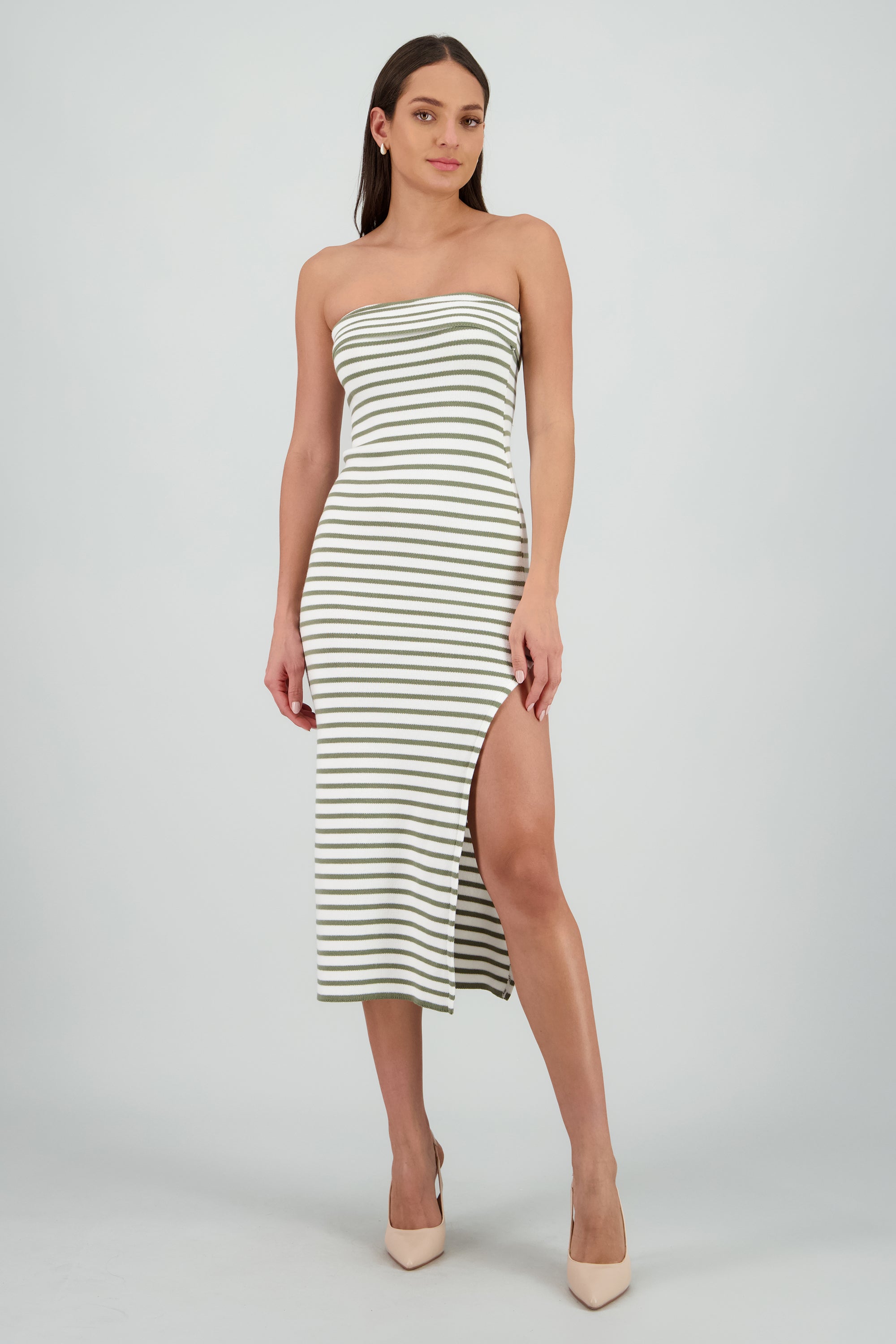 Vestido maxi detalle doblez BLANCO COMBO
