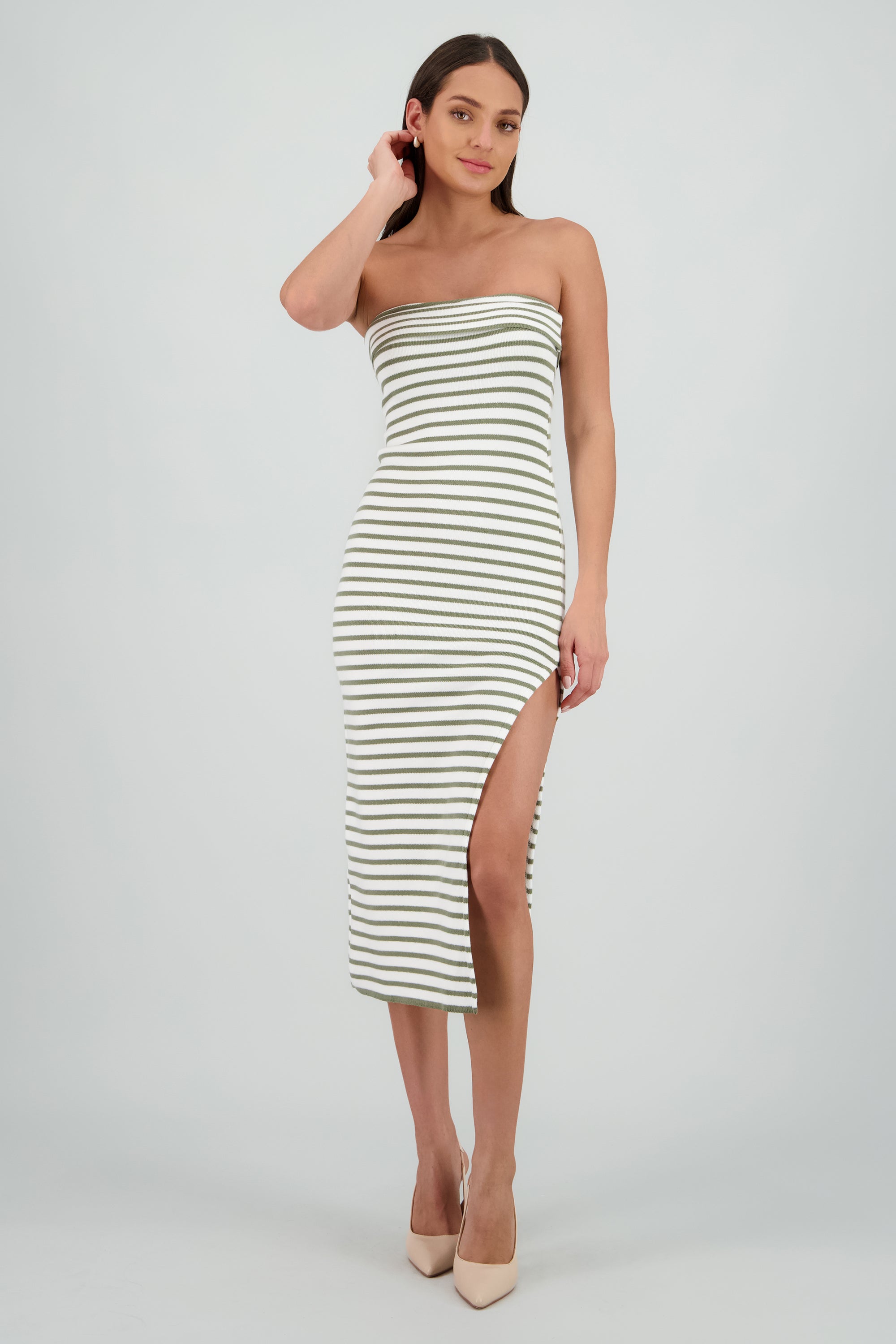 Vestido maxi detalle doblez BLANCO COMBO