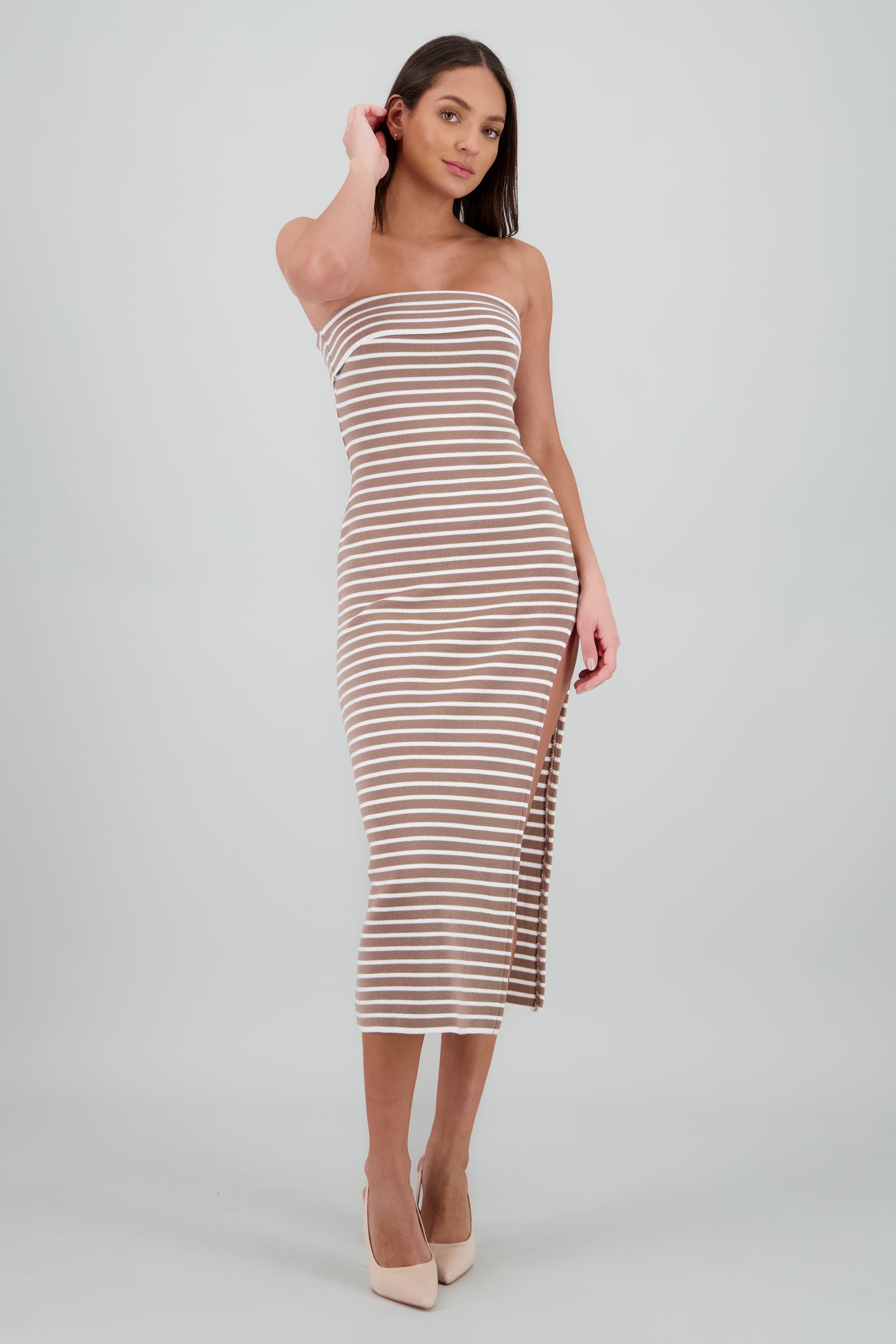 Vestido maxi detalle doblez CHOCOLATE