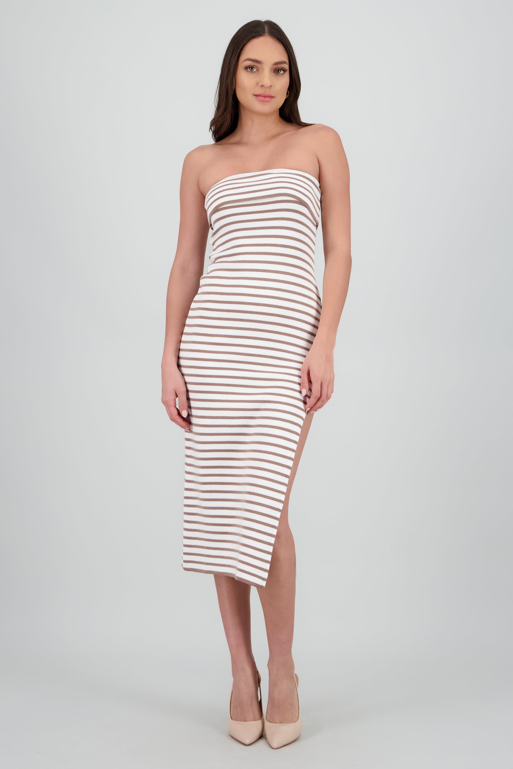 Vestido maxi detalle doblez CAFE COMBO