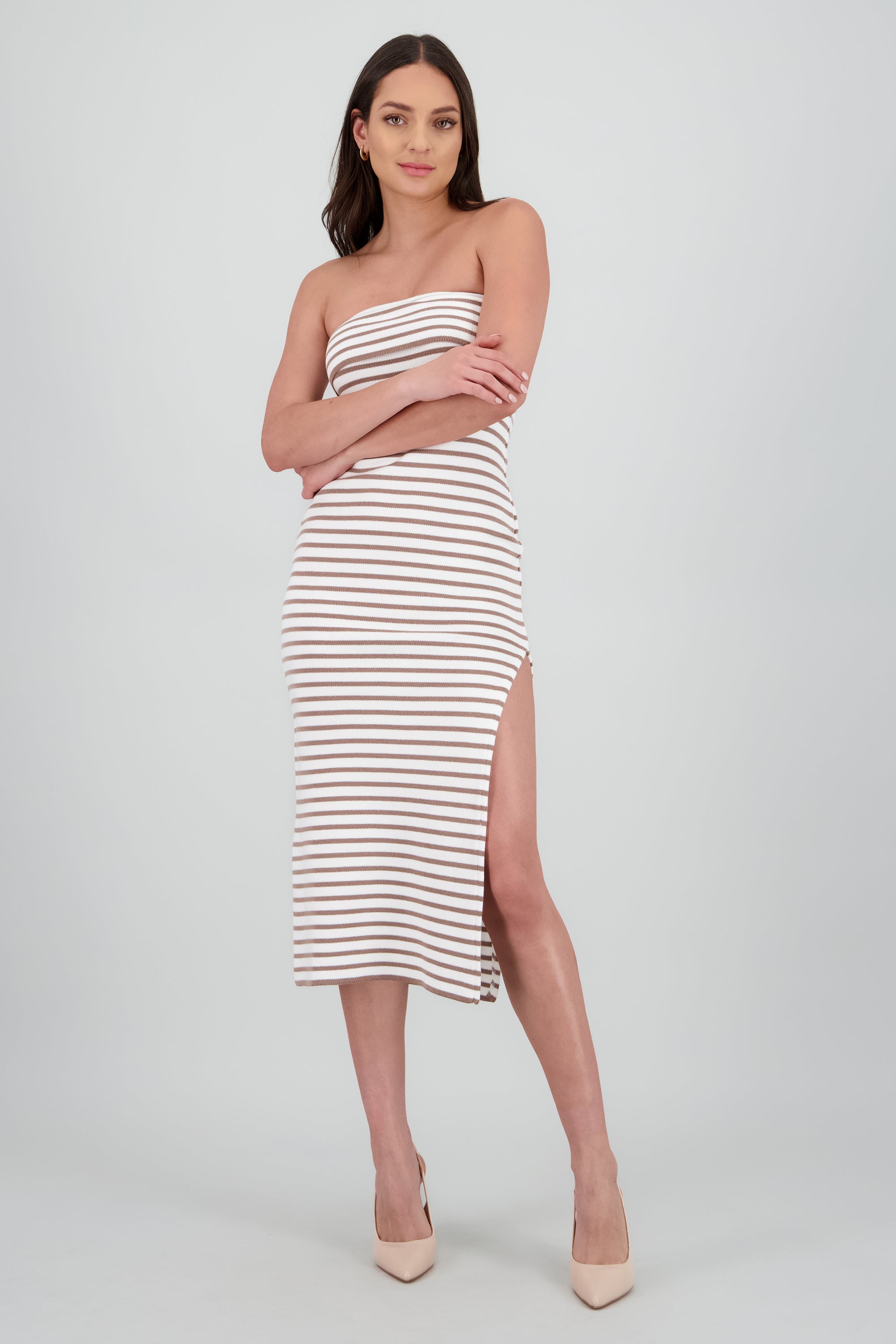 Vestido maxi detalle doblez CAFE COMBO