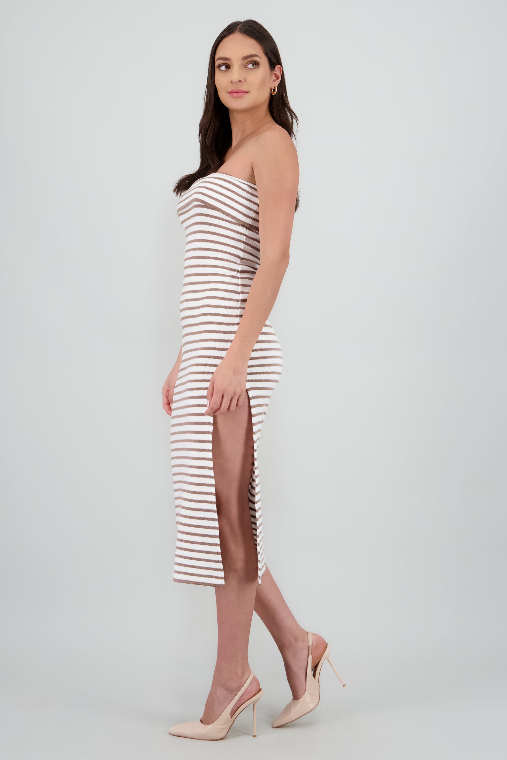 Vestido maxi detalle doblez CAFE COMBO