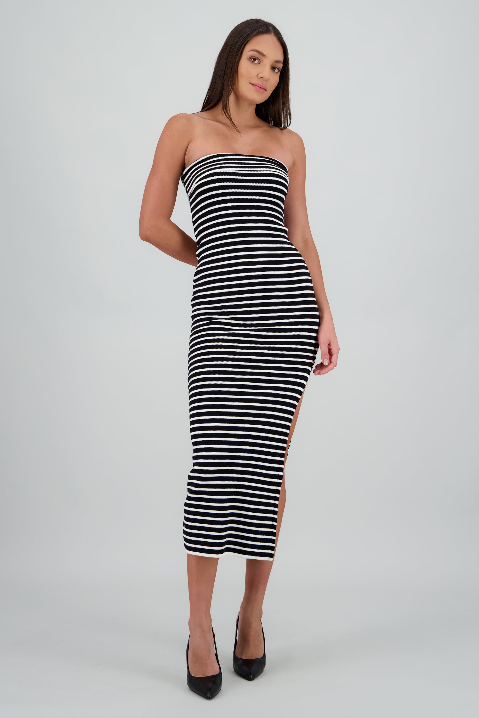 Vestido maxi detalle doblez NEGRO COMBO