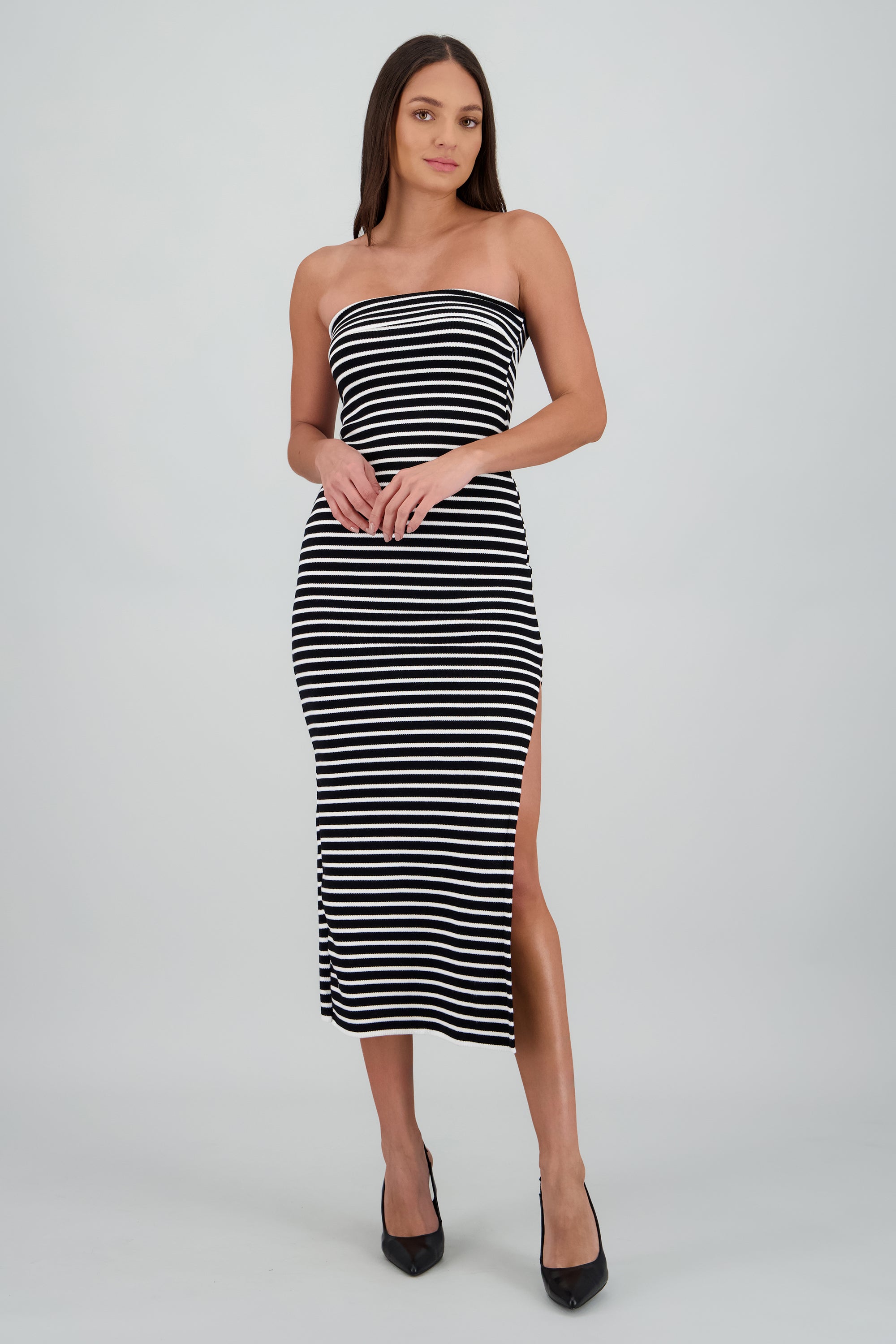 Vestido maxi detalle doblez NEGRO COMBO