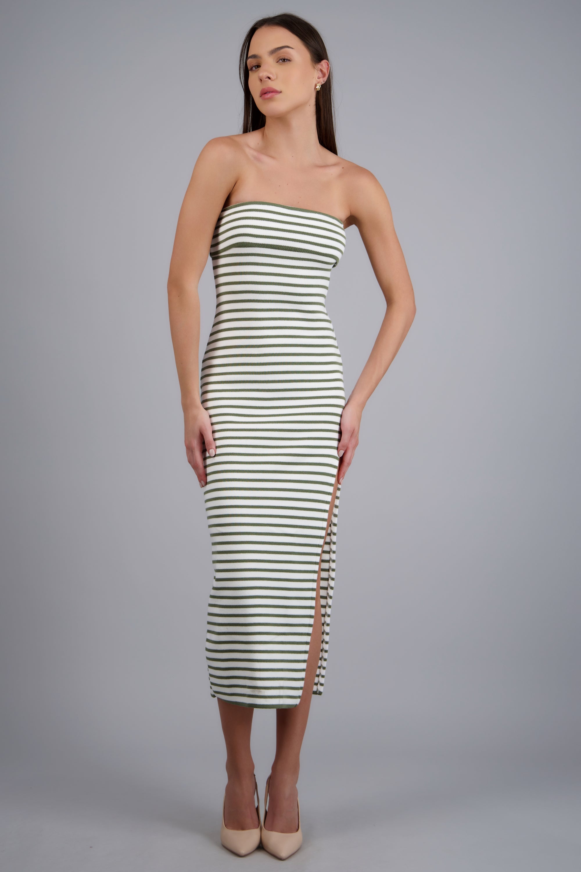 VESTIDO MAXI DET DOBLEZ KNI OLIVO COMBO