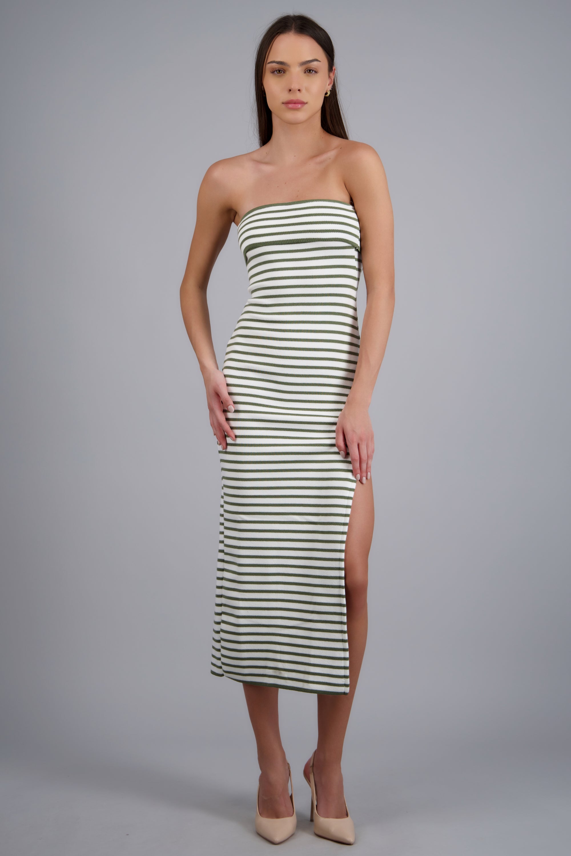 VESTIDO MAXI DET DOBLEZ KNI OLIVO COMBO