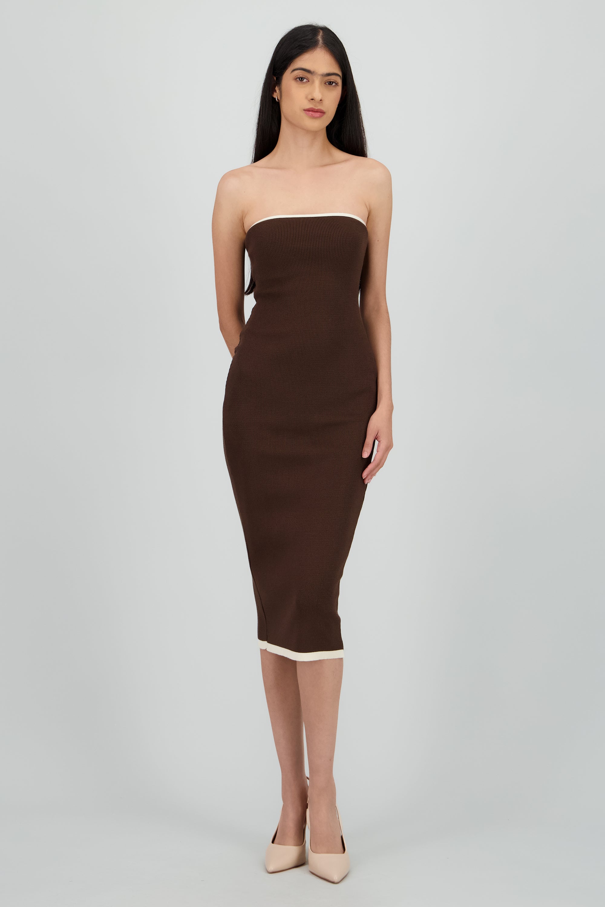 Vestido midi contraste CHOCOLATE