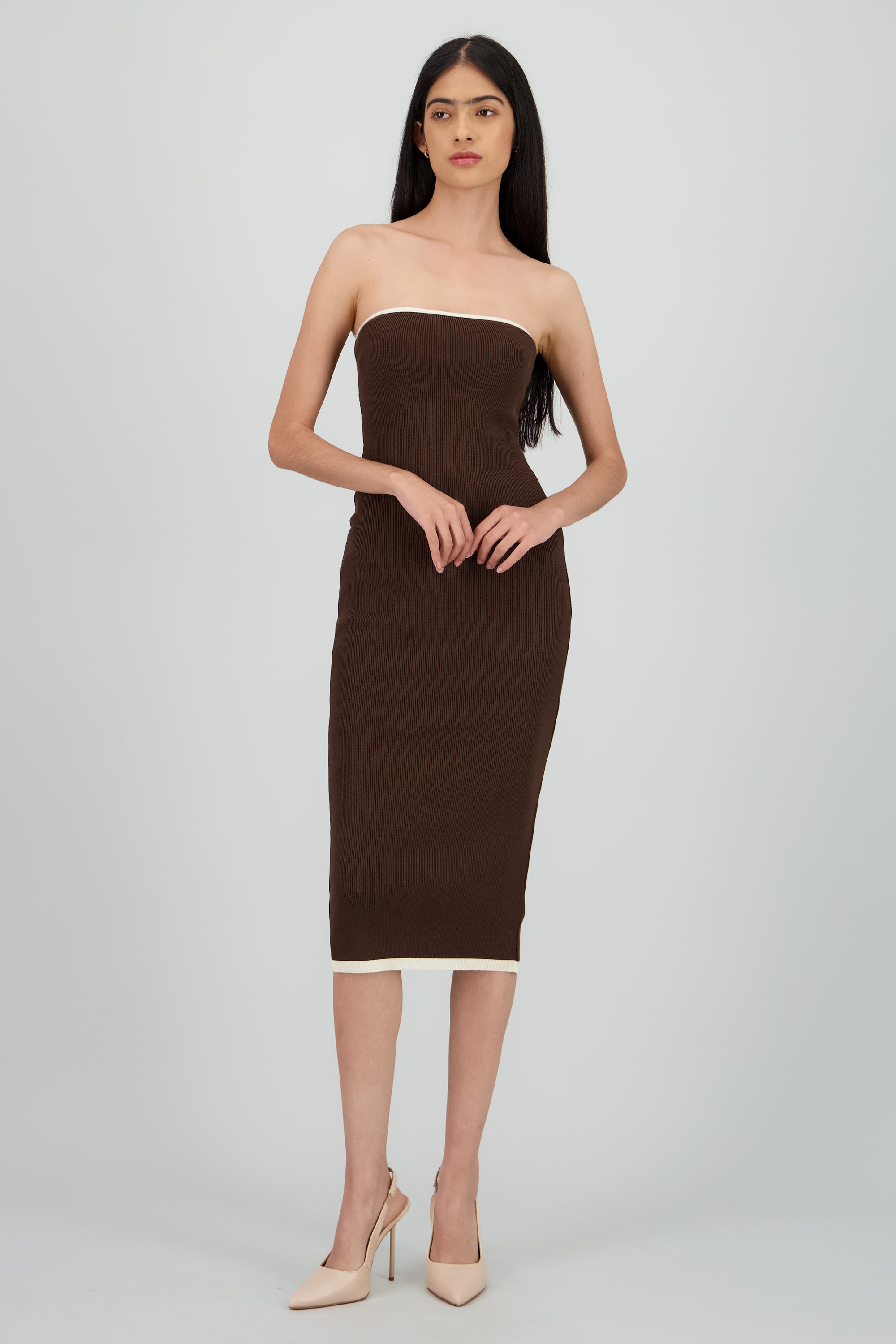 Vestido midi contraste CHOCOLATE