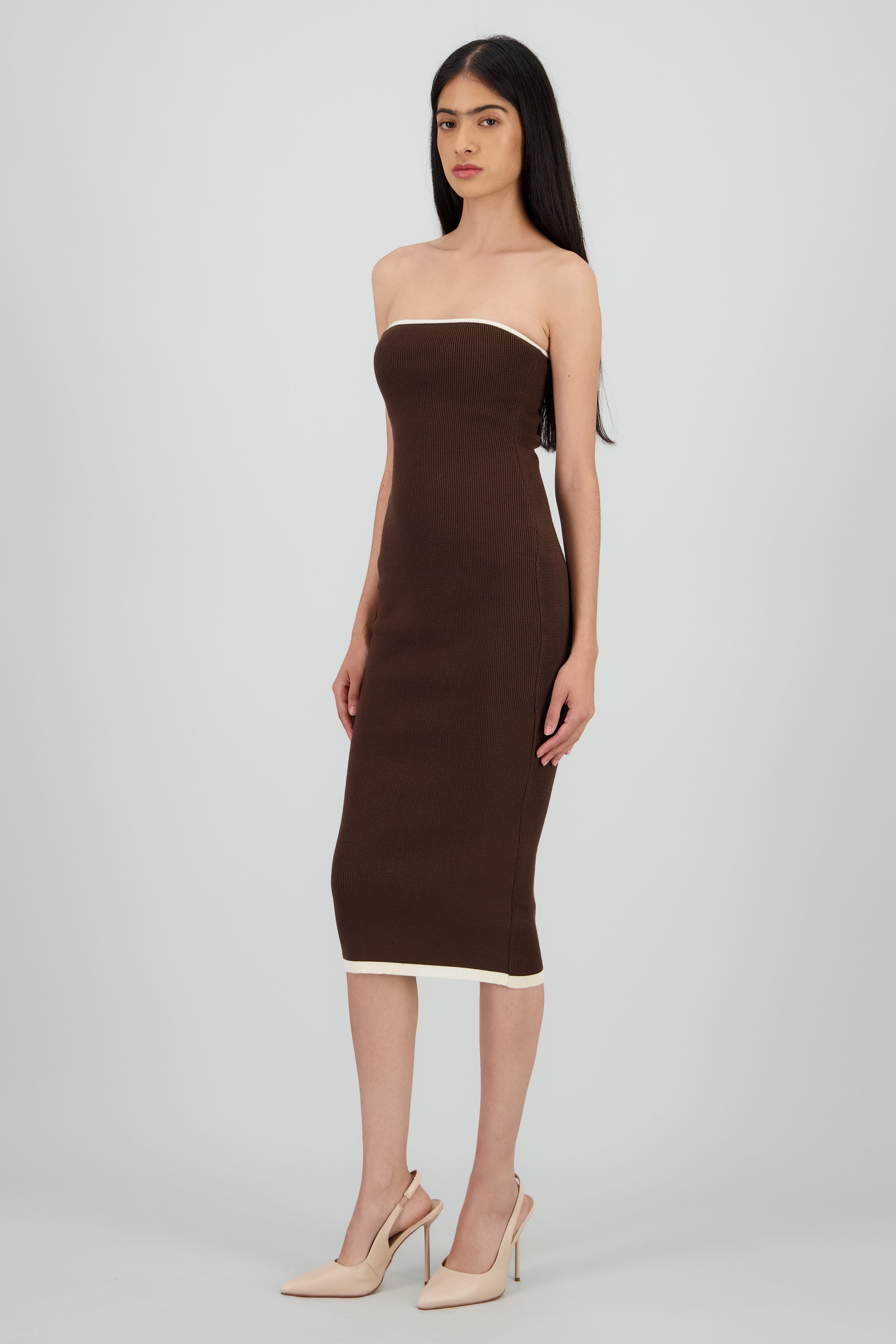 Vestido midi contraste CHOCOLATE