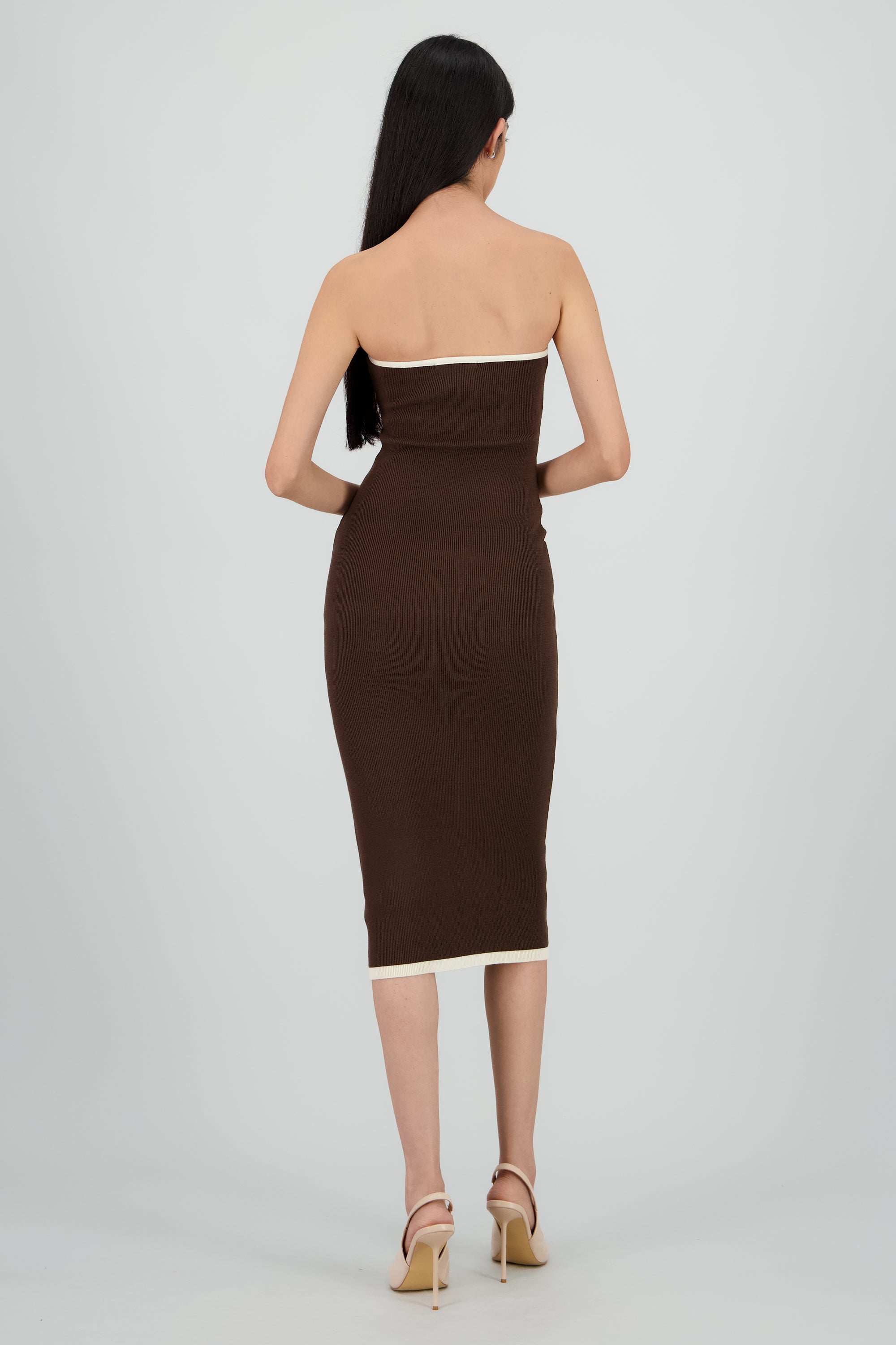 Vestido midi contraste CHOCOLATE