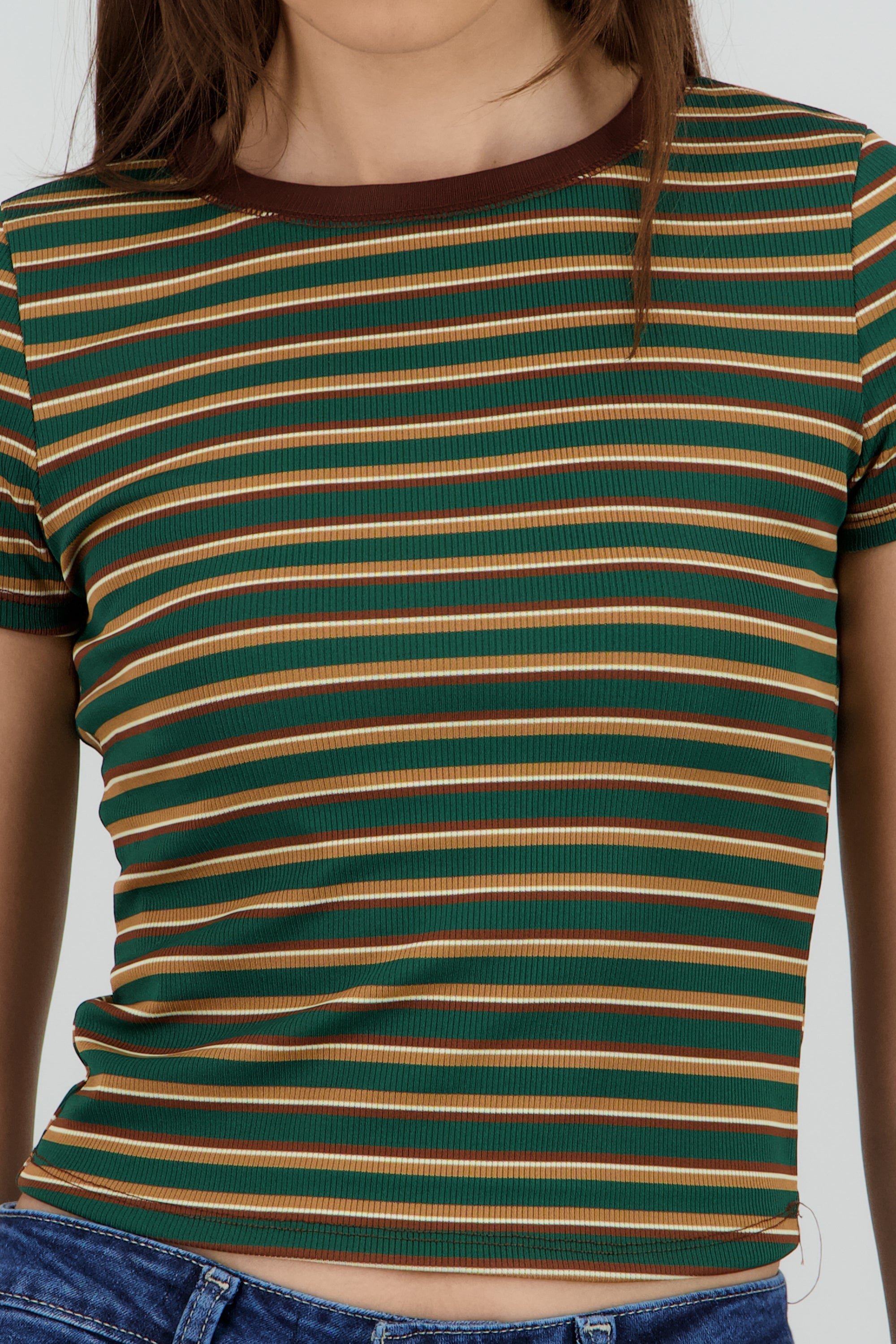 Playera cuello redondo lineas VERDE COMBO