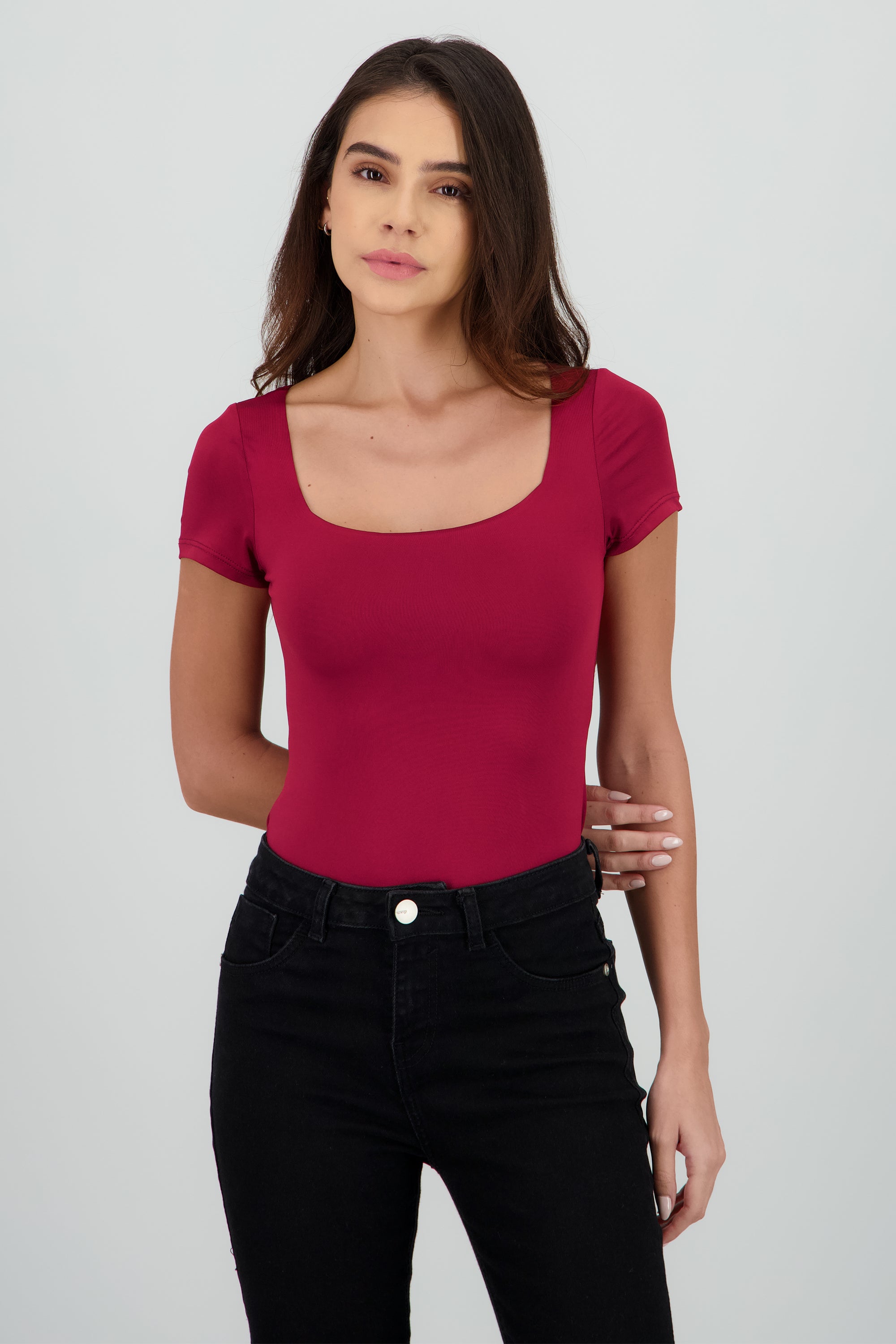 Body manga corta escote cuadrado VINO