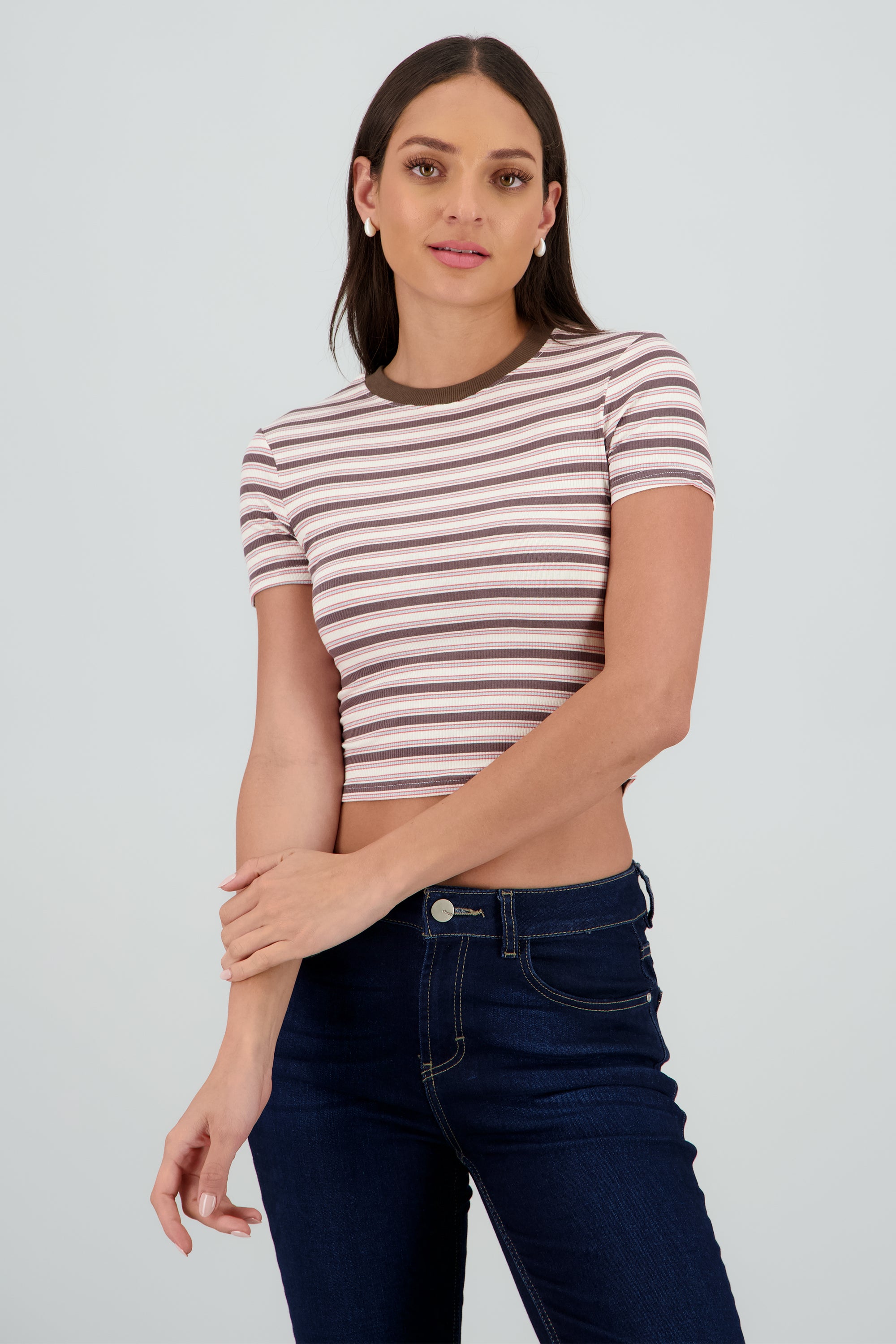 Top tipo polo rib rayas HUESO COMBO