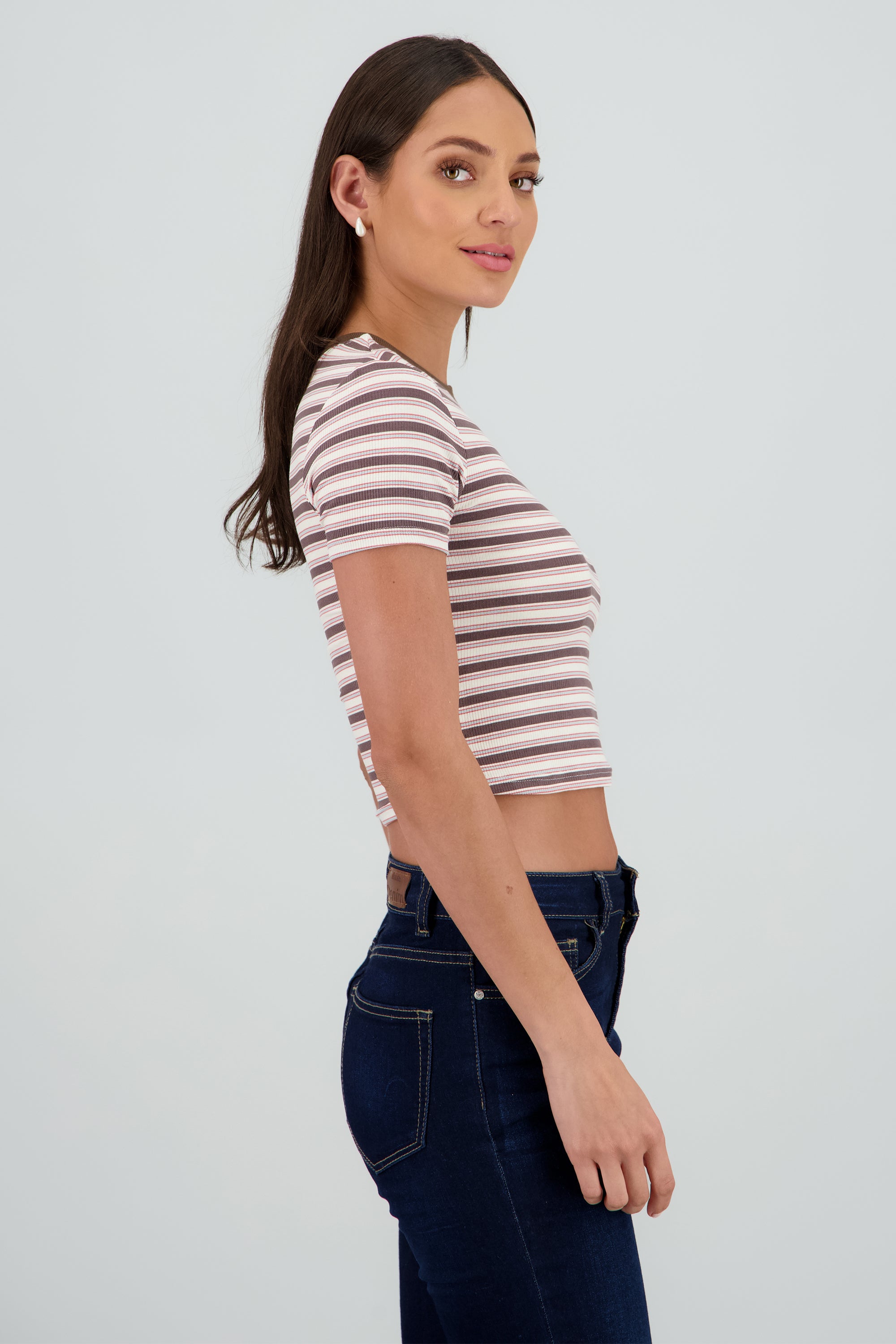 Top tipo polo rib rayas HUESO COMBO