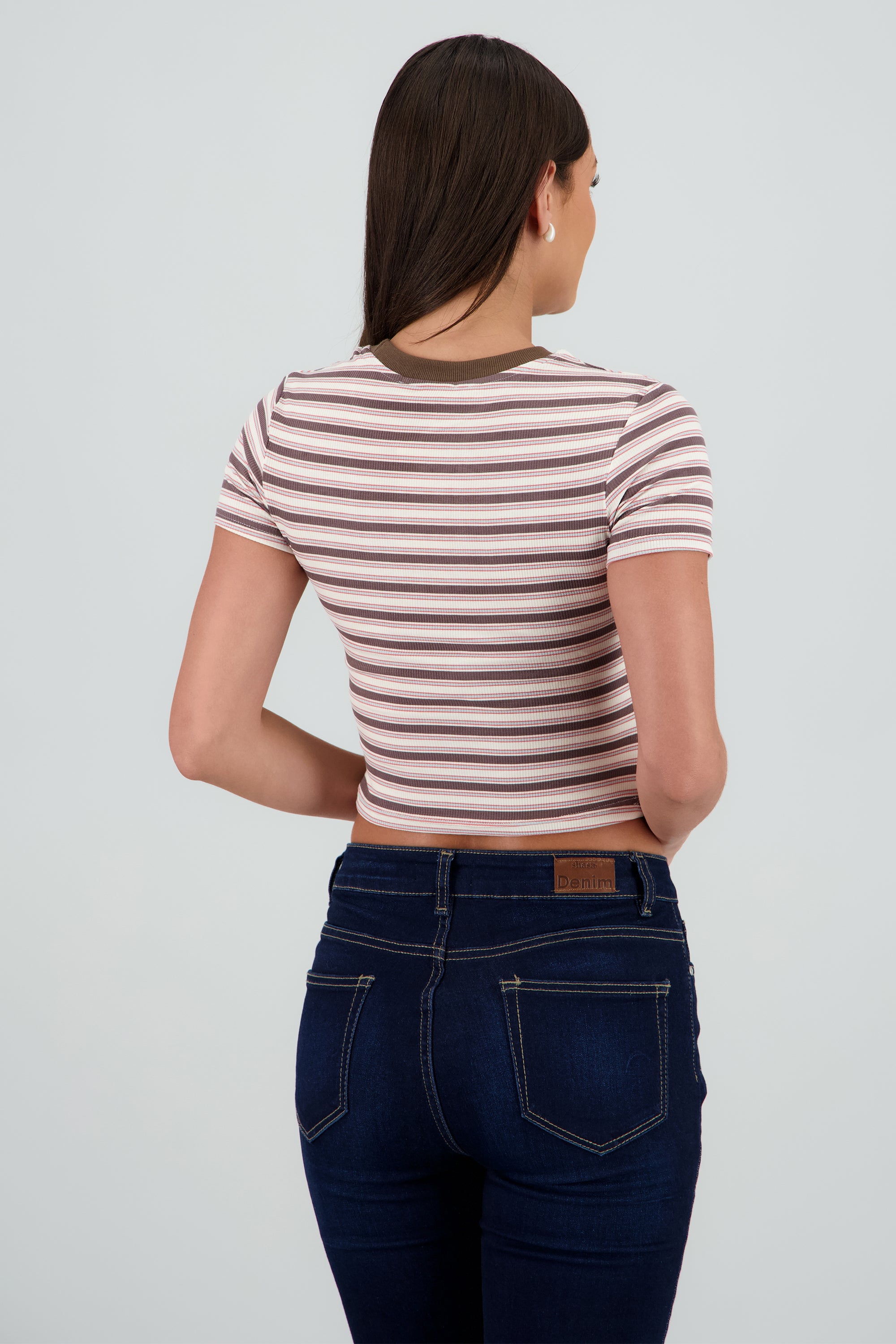 Top tipo polo rib rayas HUESO COMBO