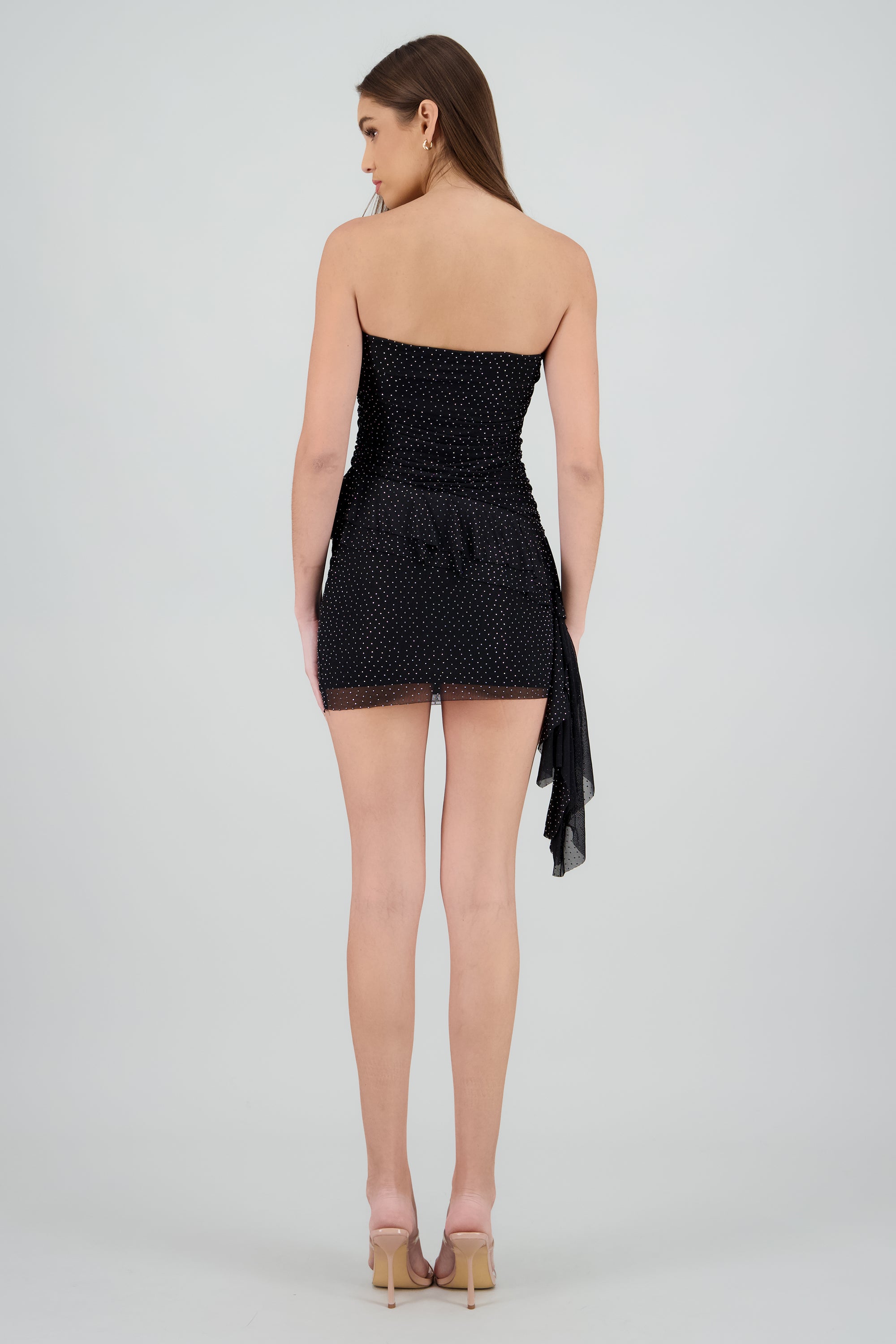 Vestido mini mesh olanes brillos NEGRO