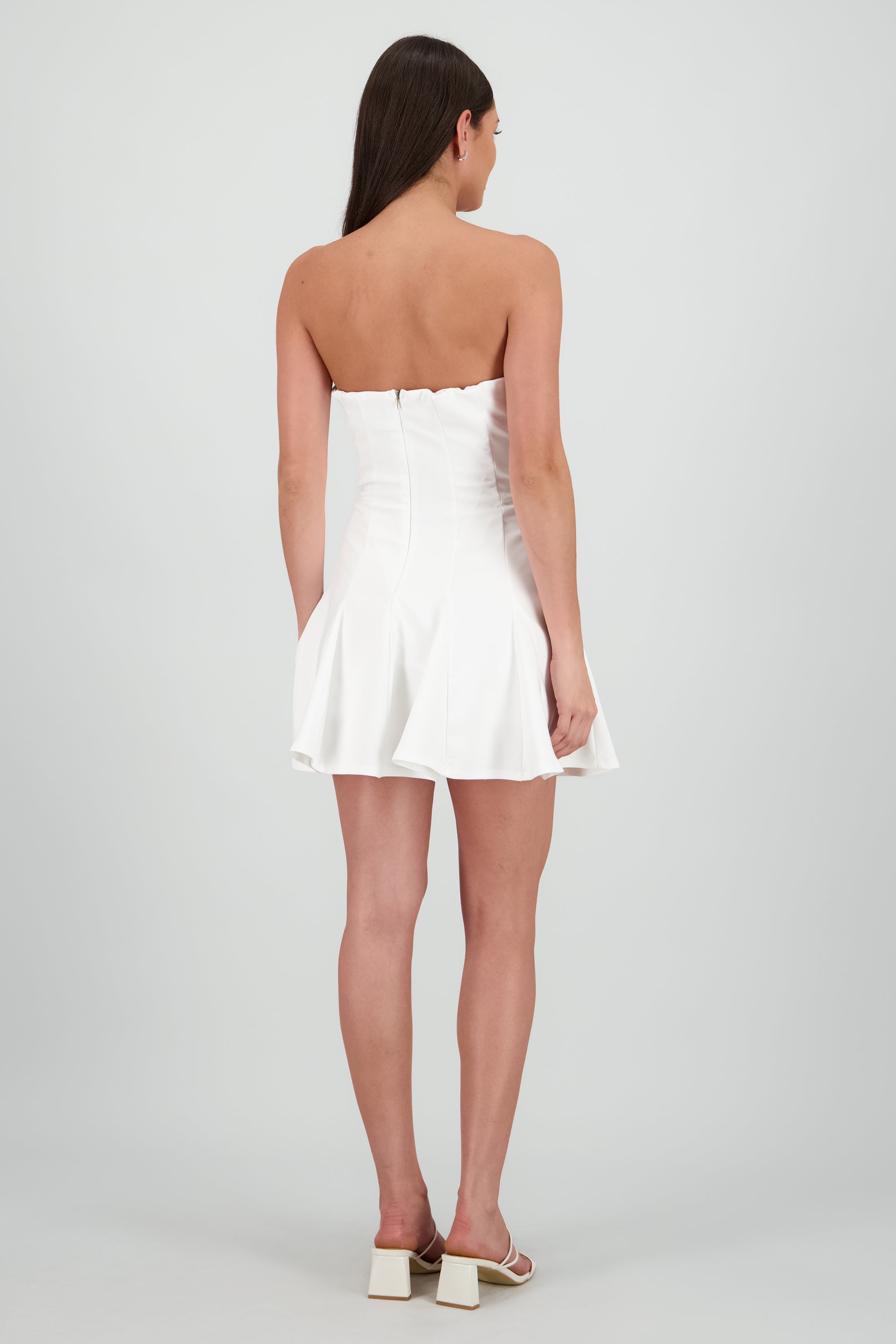Vestido off shoulder tablas HUESO
